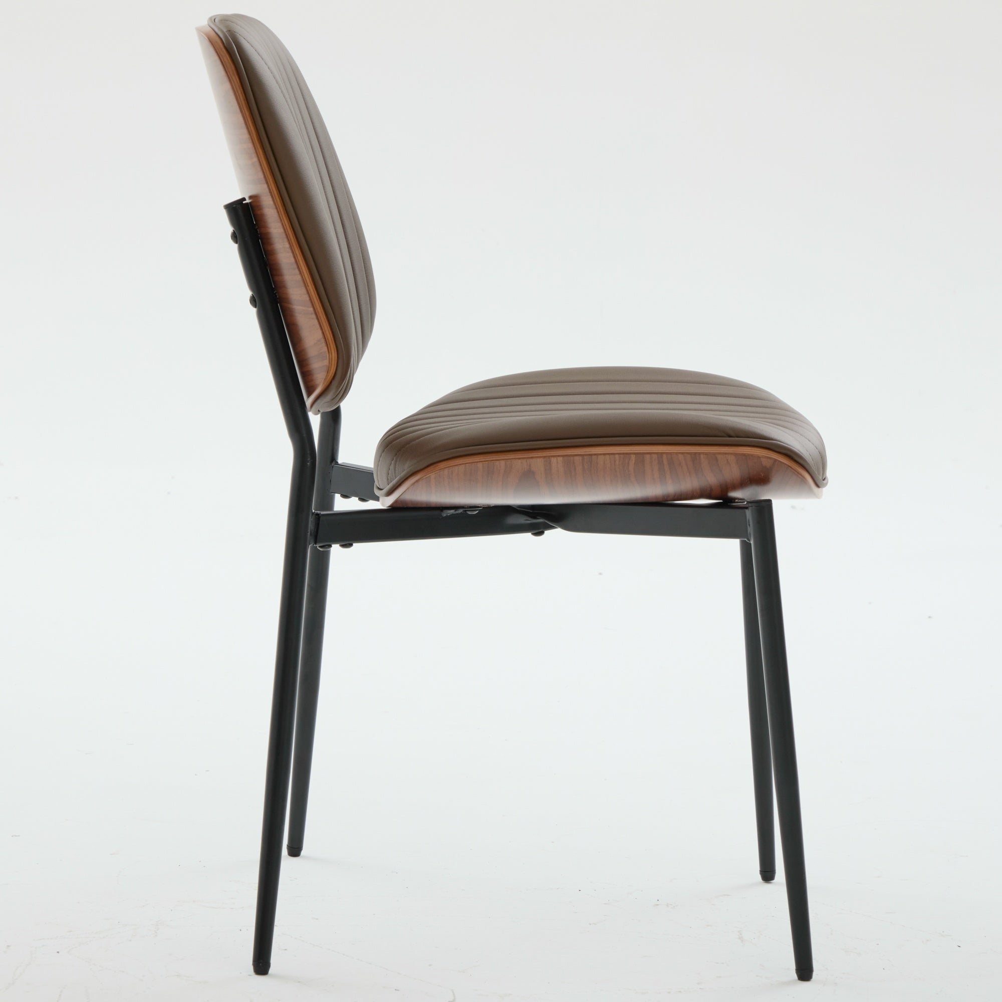 Colorado brown dining chair side view with black metal legs on white background