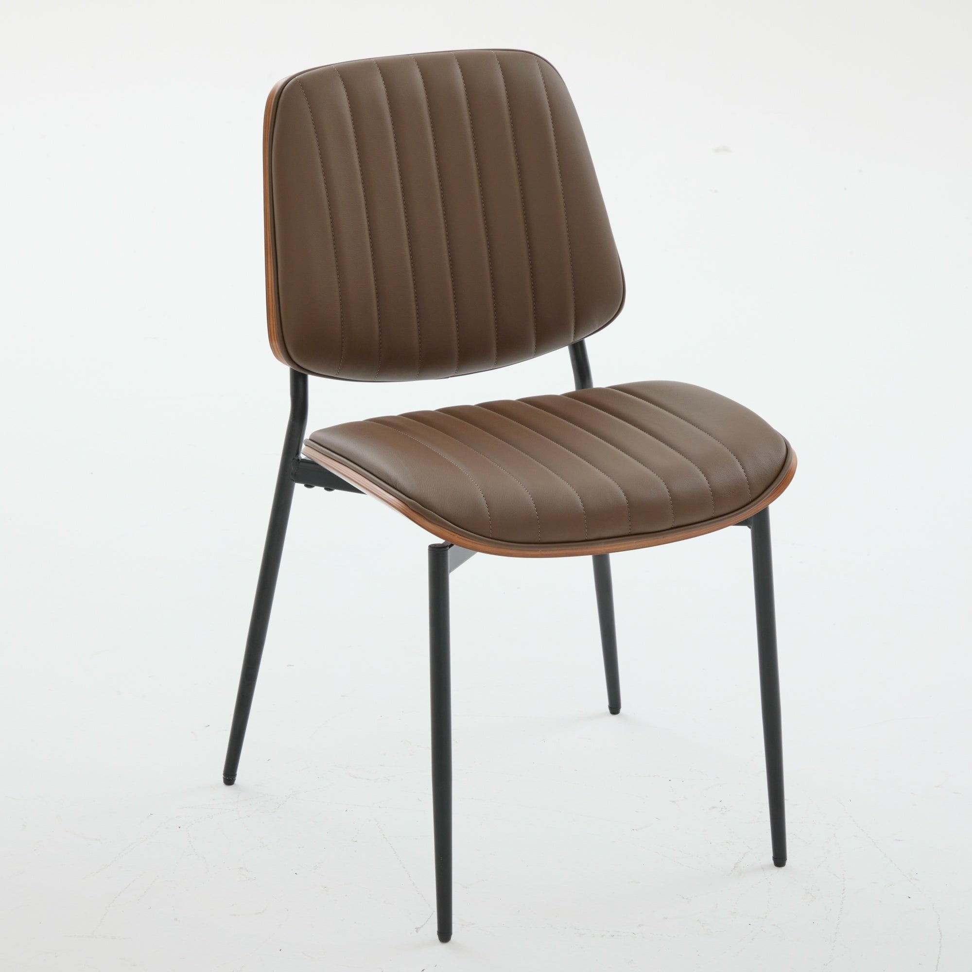 Colorado brown PU leather dining chair front angled view on white background