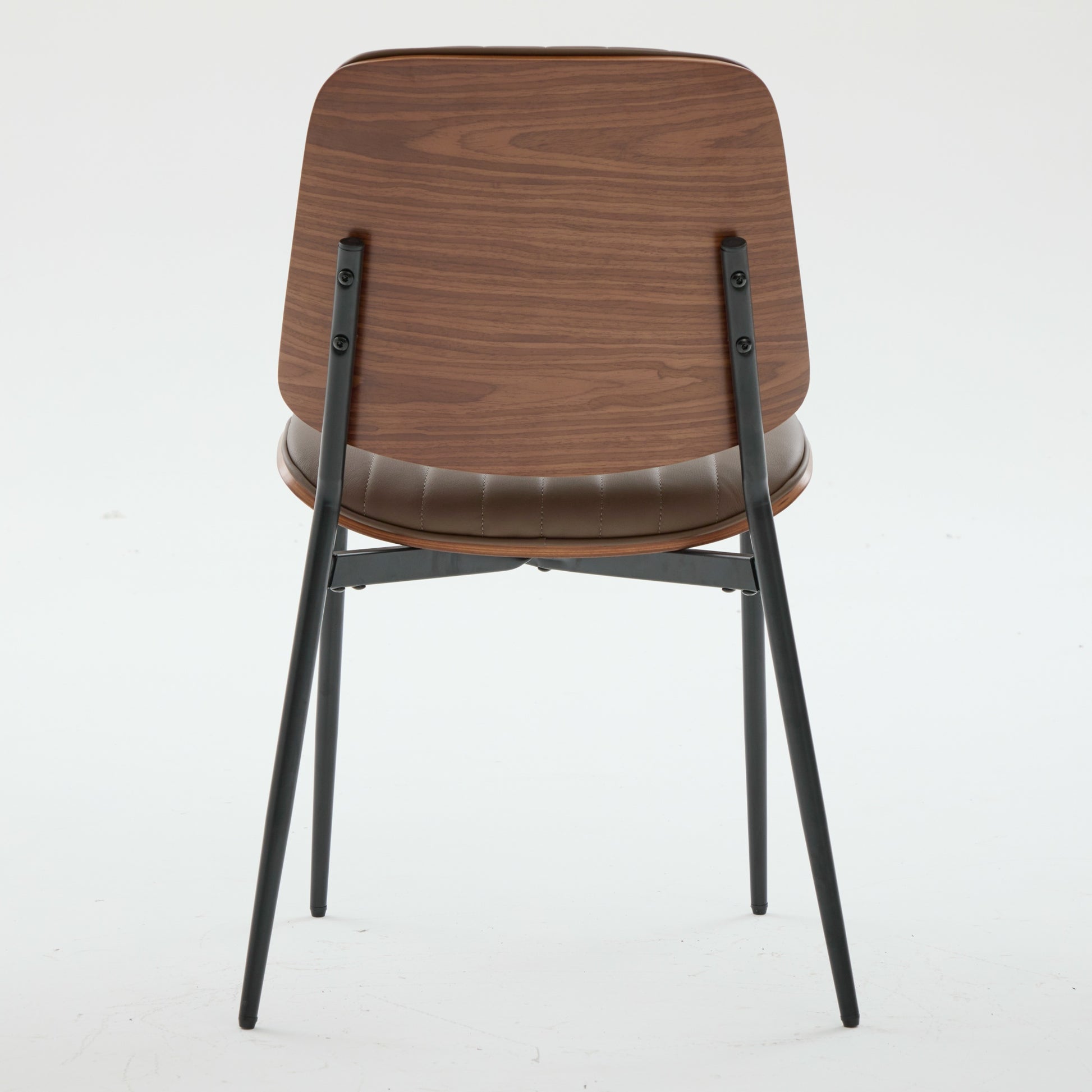 Colorado brown dining chair rear view showing curved wood back on white background