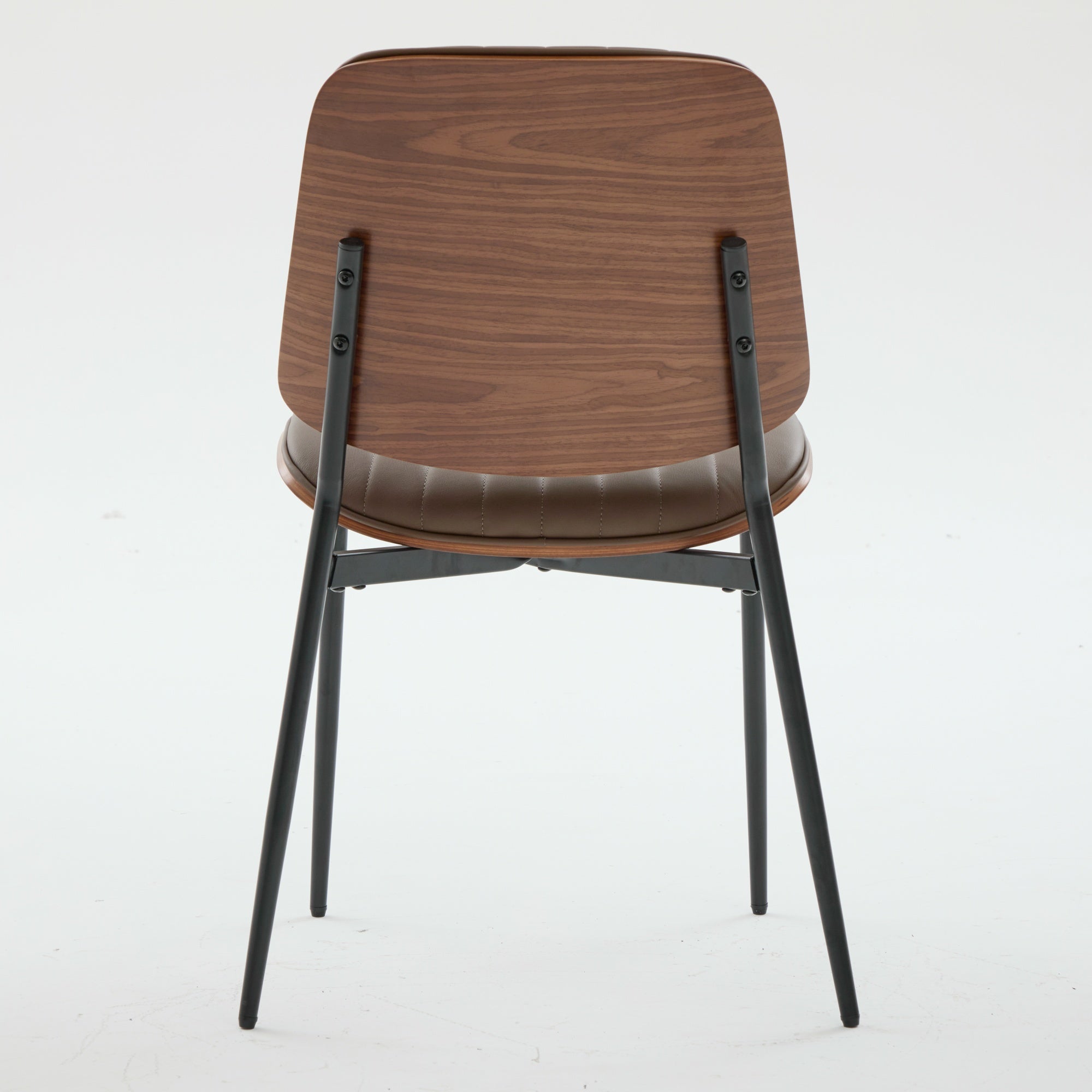 Colorado brown dining chair rear view showing curved wood back on white background