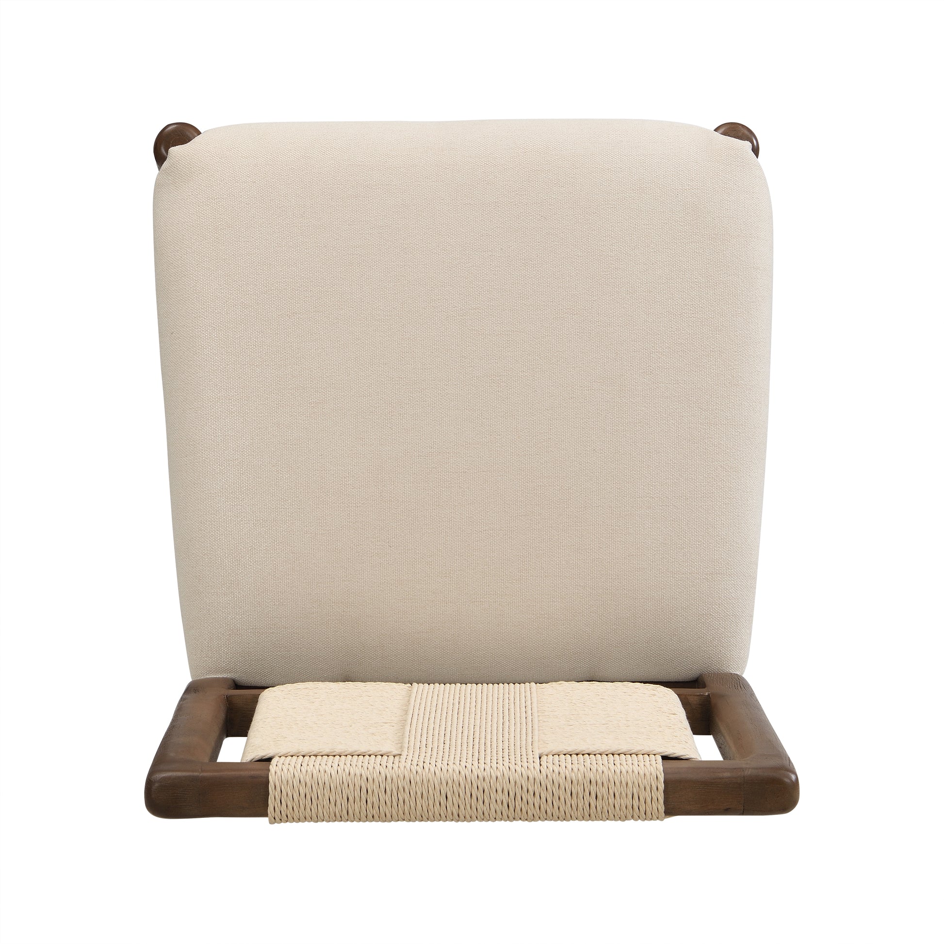 Constance brown dining chair close-up of the upholstered back and solid rubberwood frame