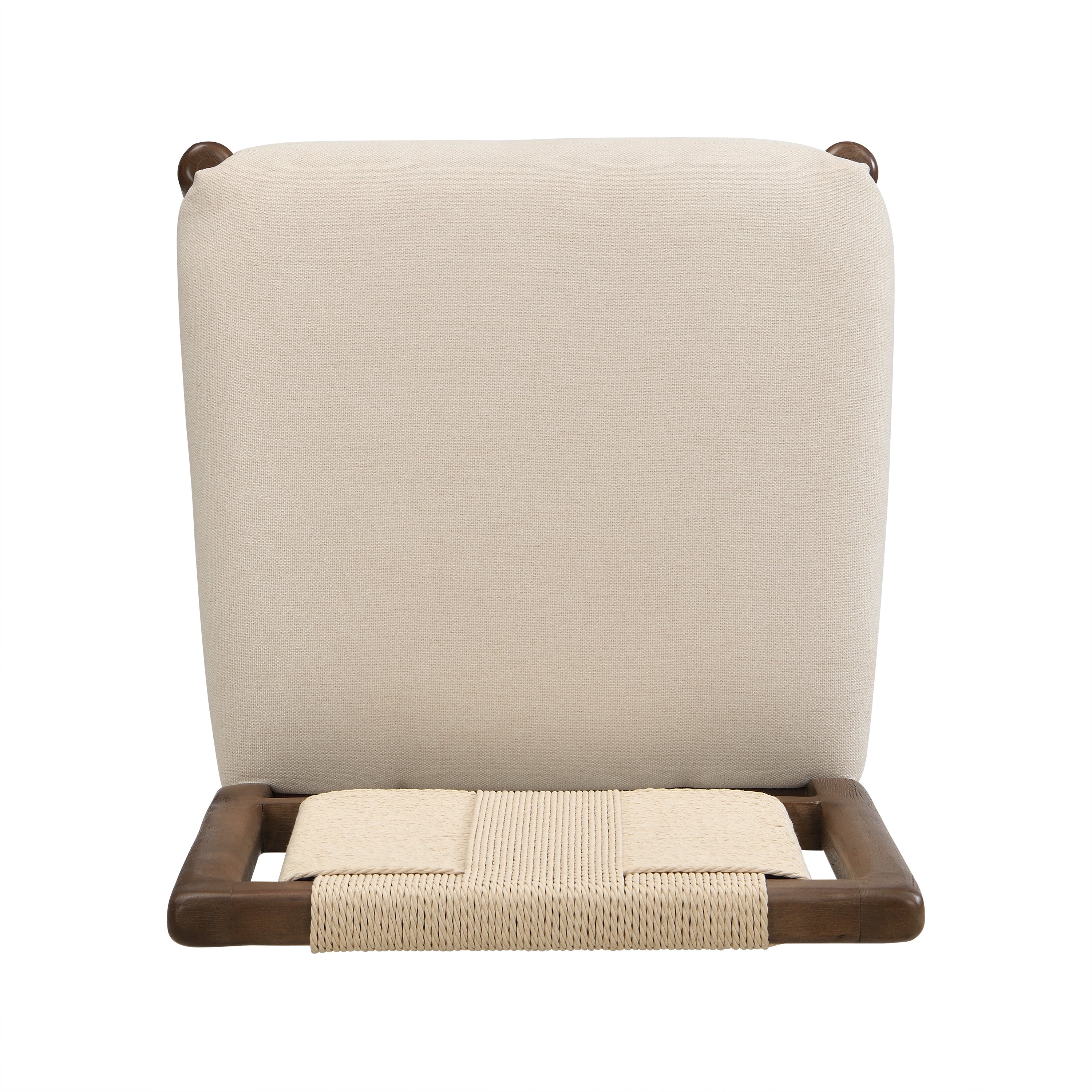 Constance brown dining chair close-up of the upholstered back and solid rubberwood frame