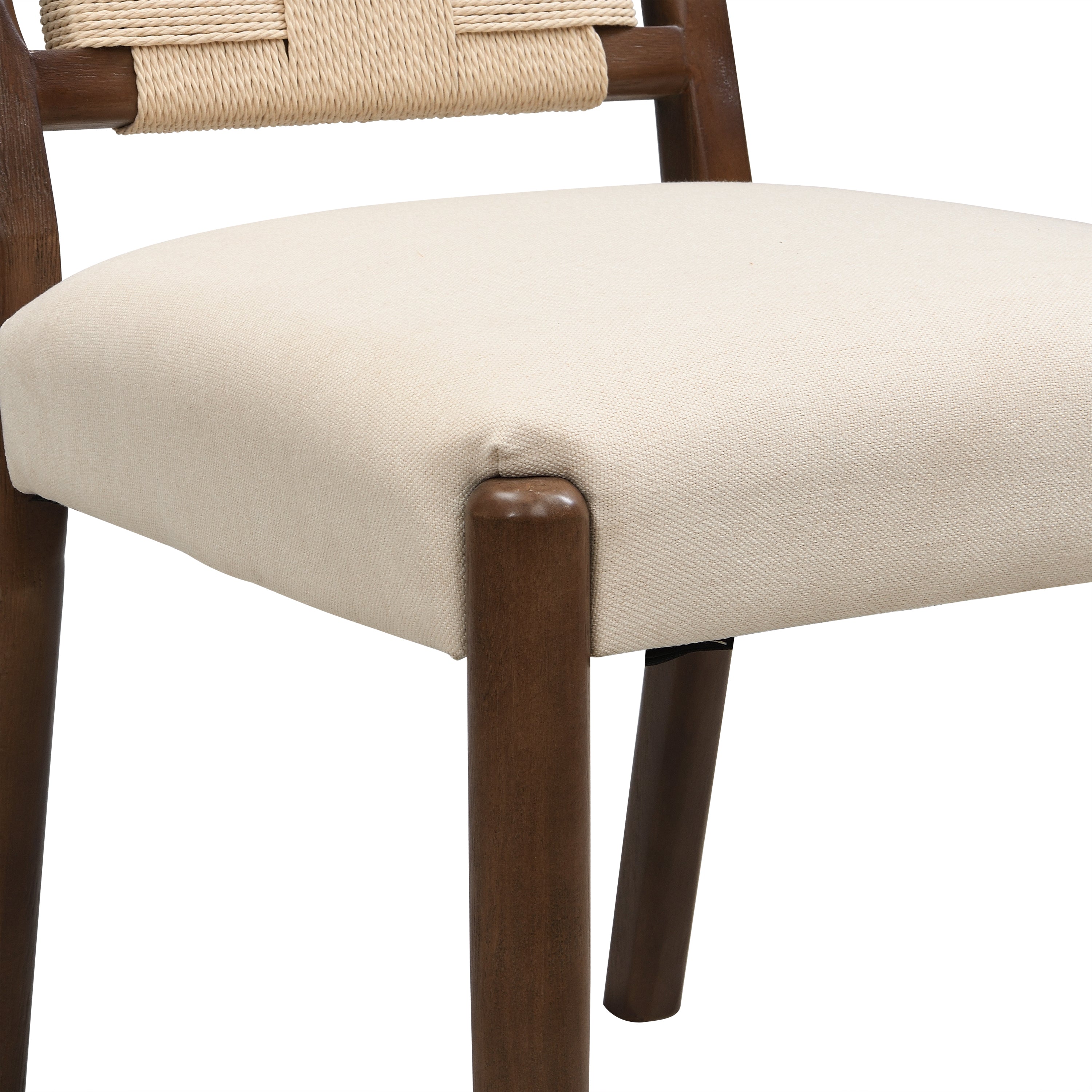 Constance brown dining chair close-up of the solid rubberwood leg and seat frame