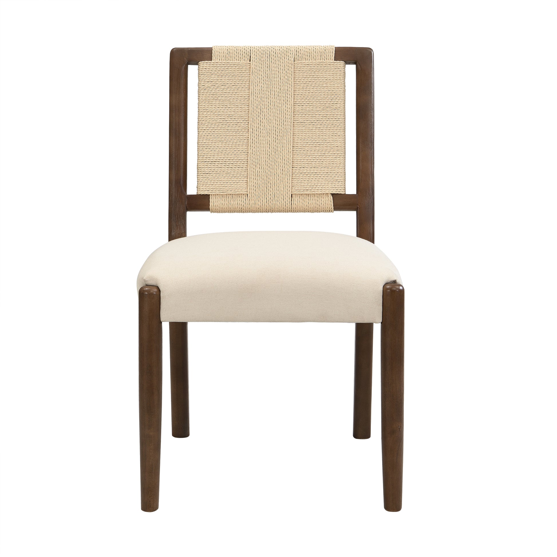 Constance brown woven rope dining chair straight front view on white background