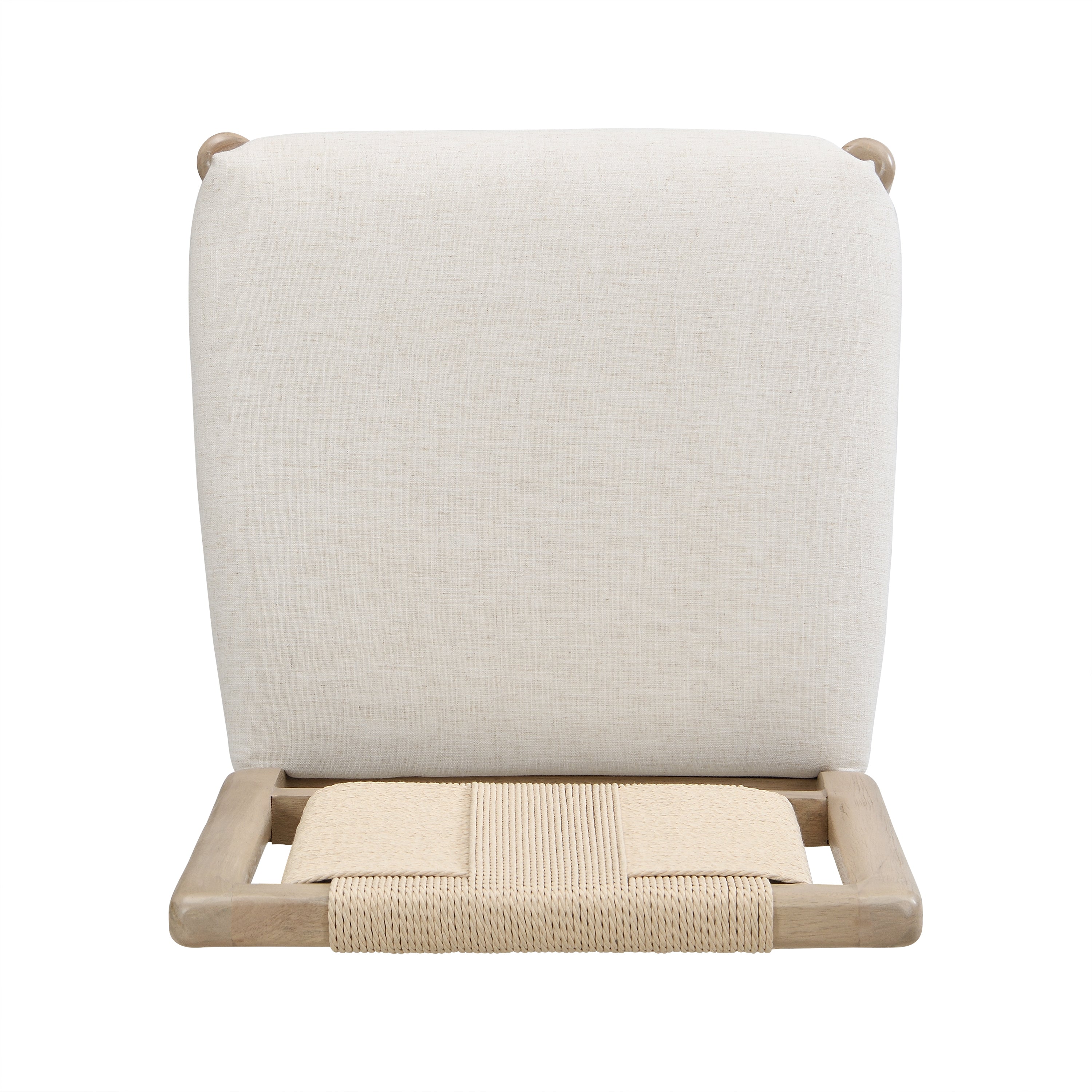 Constance natural dining chair close-up of the upholstered back and light rubberwood frame