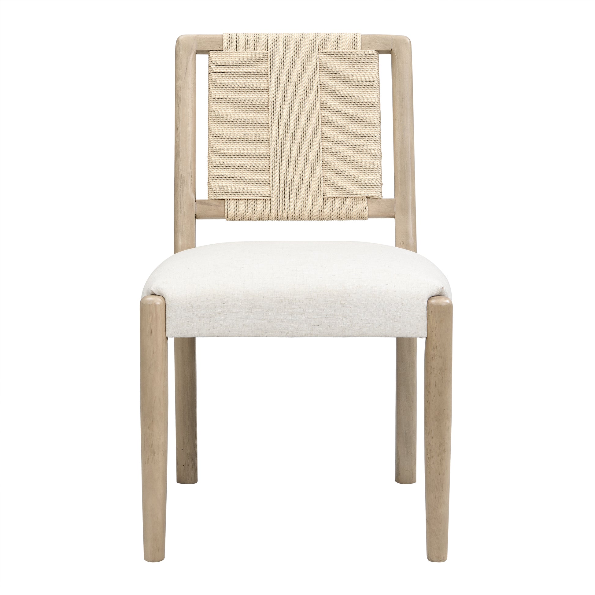 Constance natural woven rope dining chair straight front view on white background