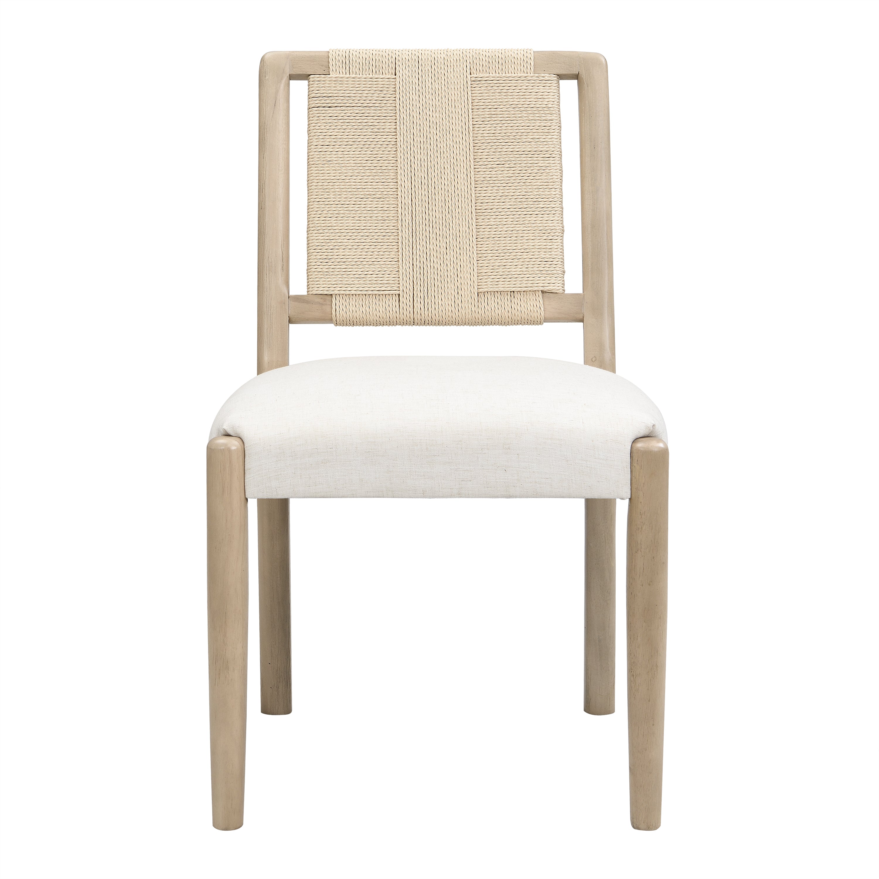 Constance natural woven rope dining chair straight front view on white background