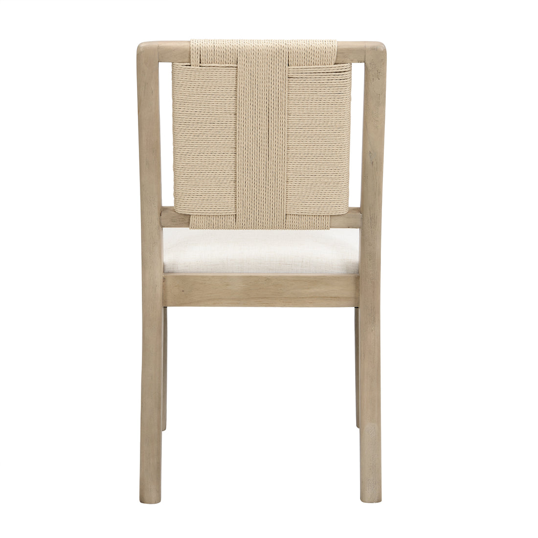 Constance natural dining chair rear view showing the woven rope backrest on white background