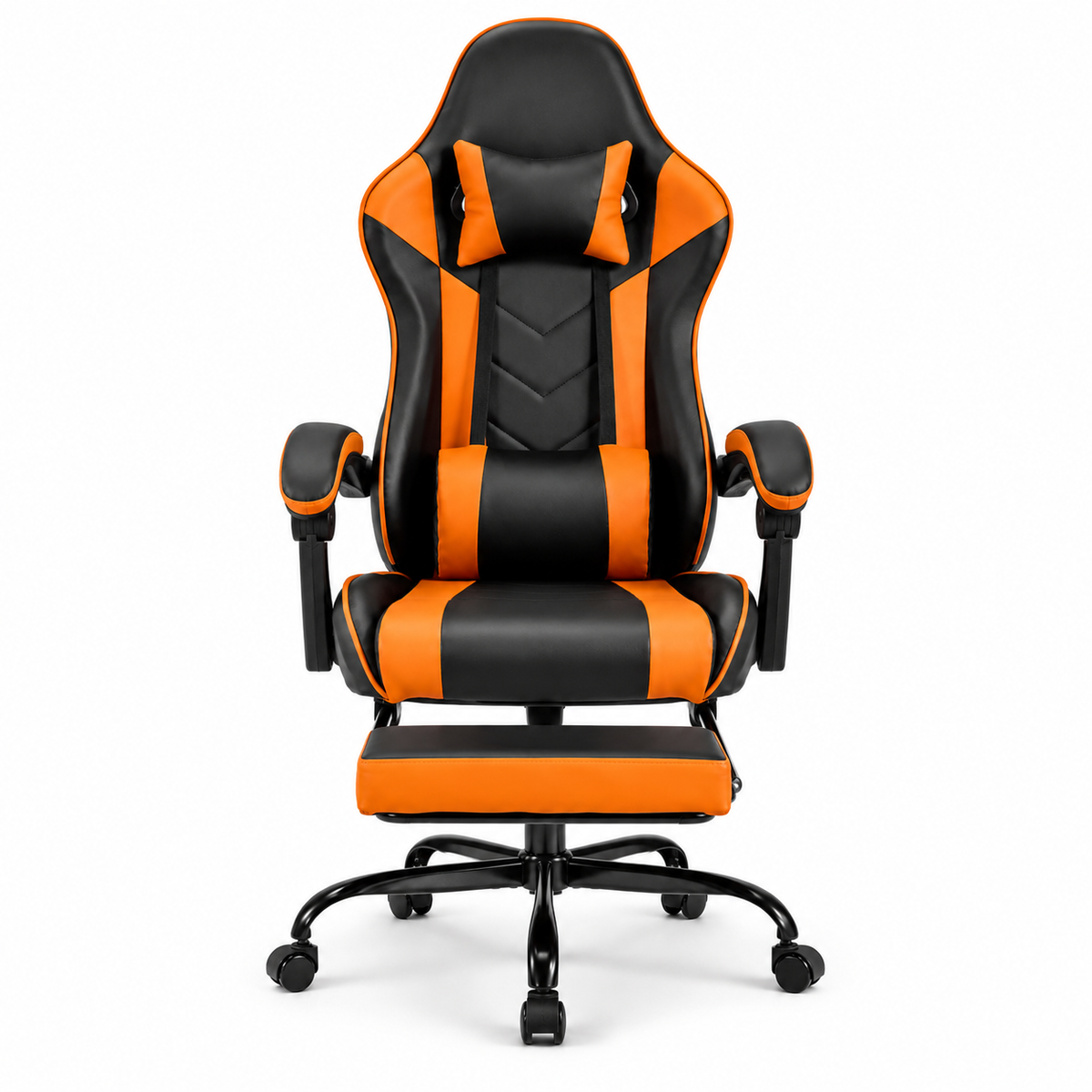 Cosmic red ergonomic gaming chair straight front view on white background