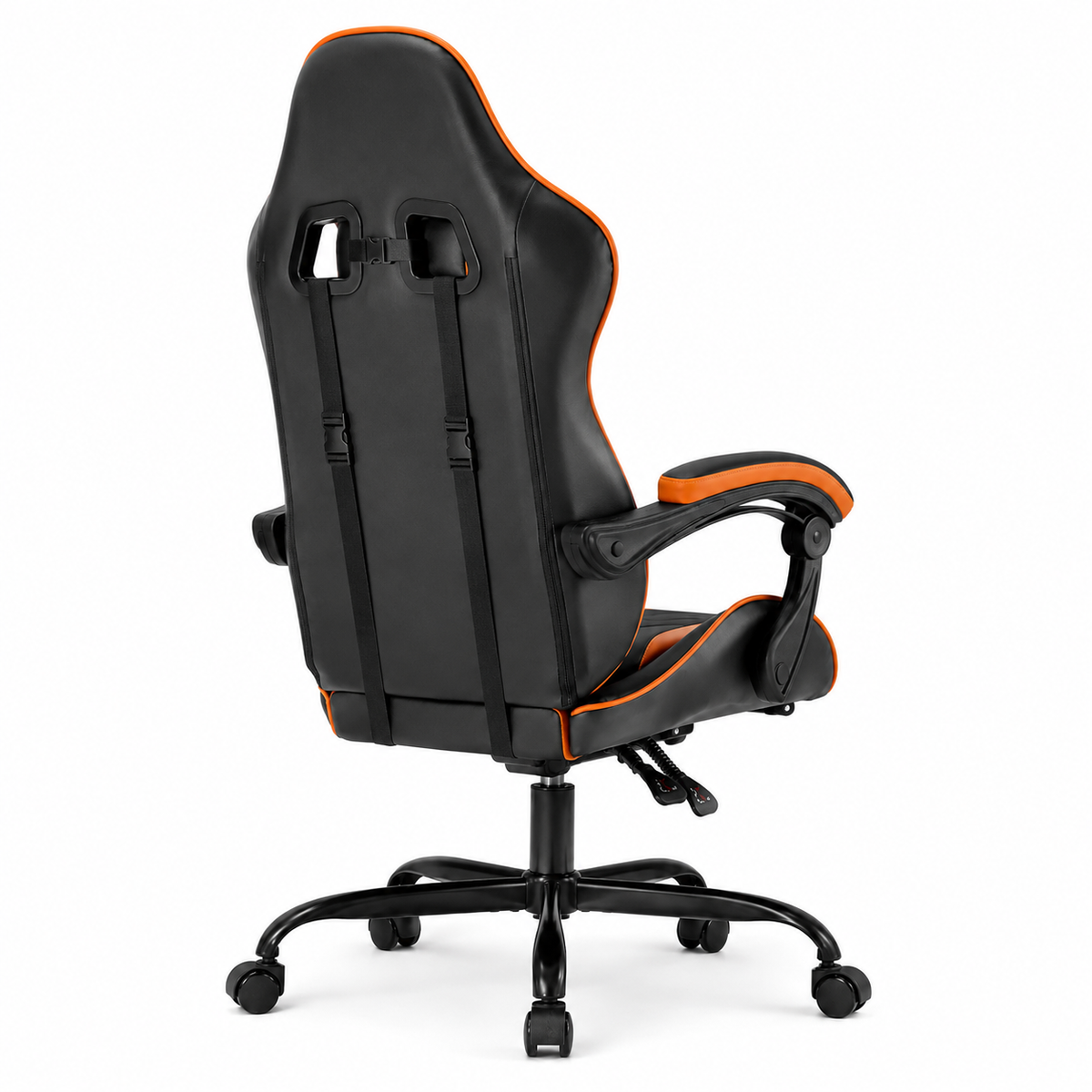 Cosmic red gaming chair rear view with high backrest on white background