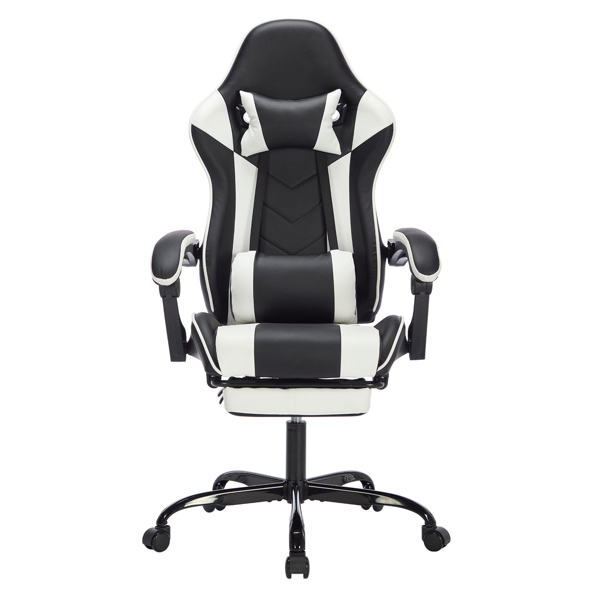 Cosmic white ergonomic gaming chair straight front view on white background