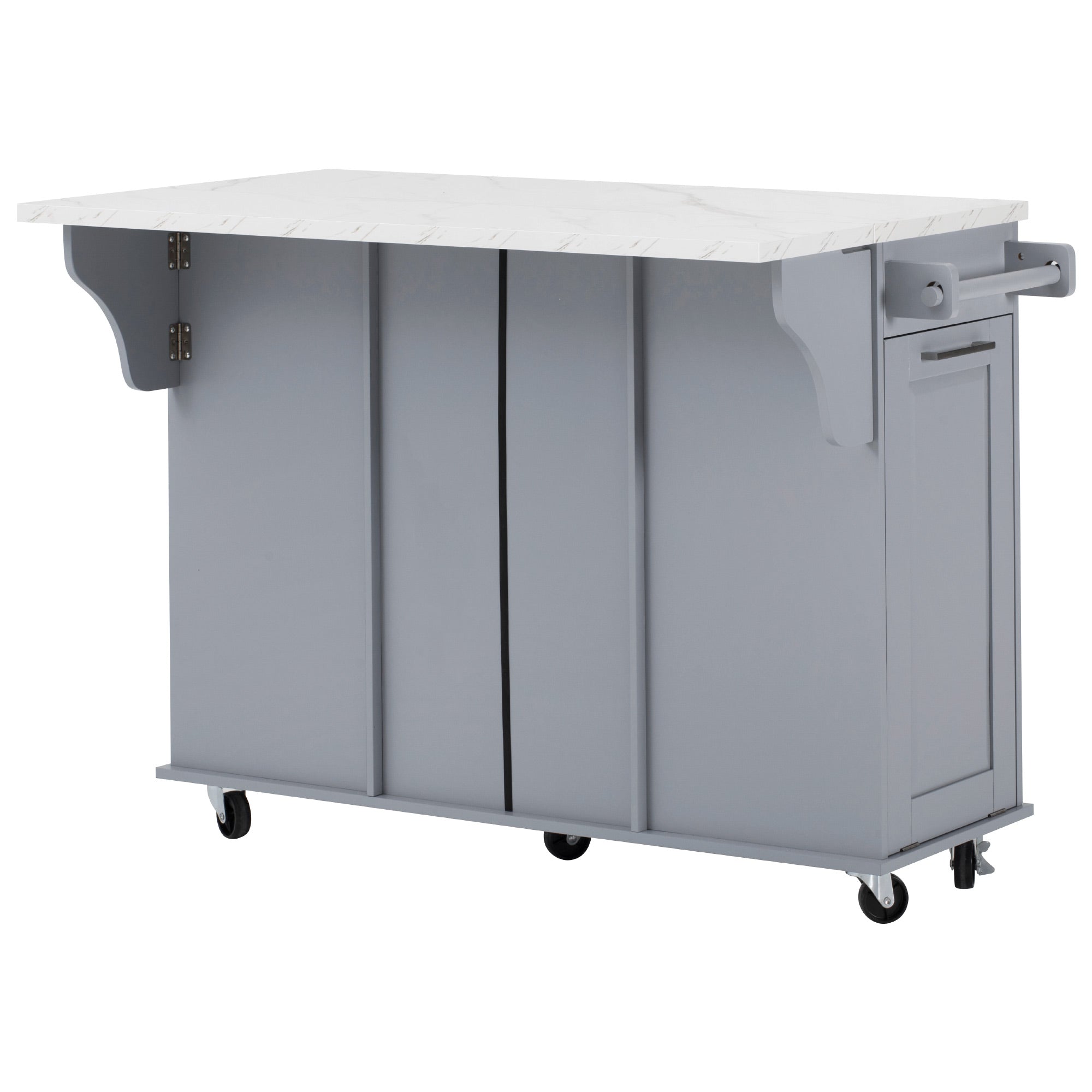 Deauville gray kitchen island showing extended drop leaf countertop creating additional dining and food preparation workspace