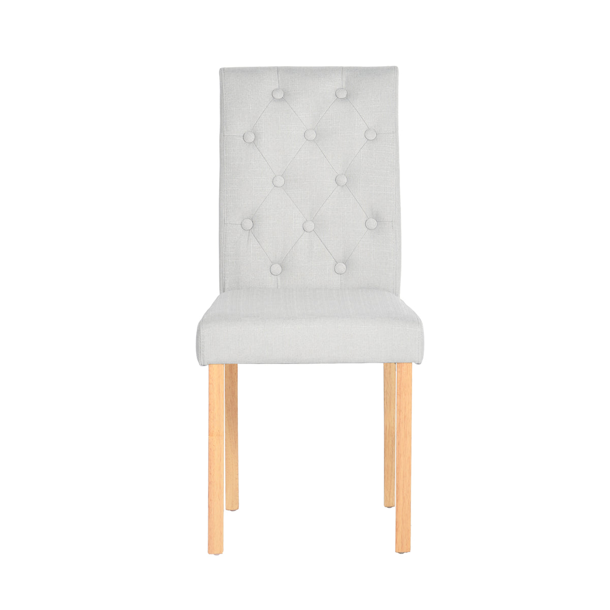 Douro light grey button tufted Parsons dining chair with solid wood legs front view on white background