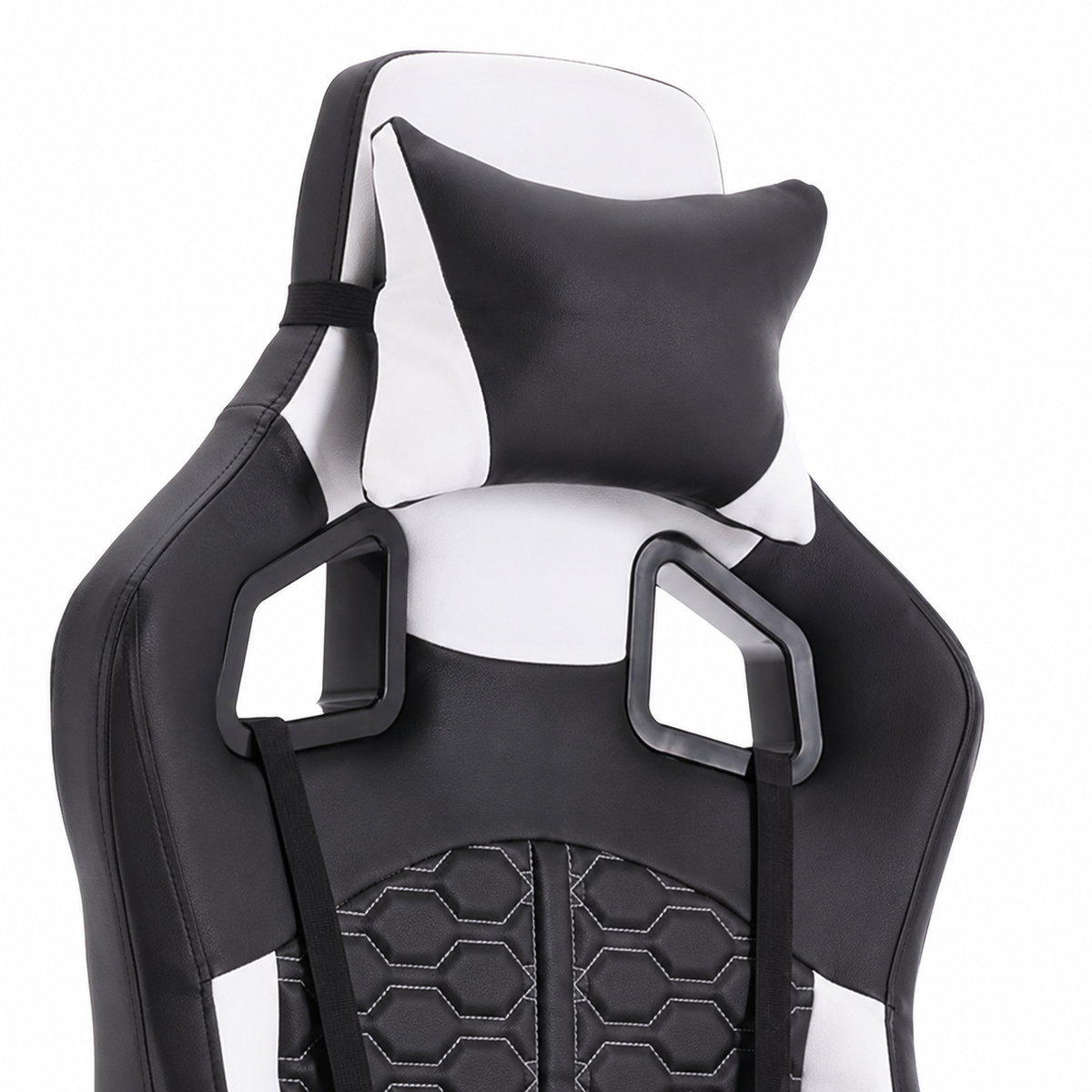 Draco black gaming chair showing headrest and lumbar cushion detail