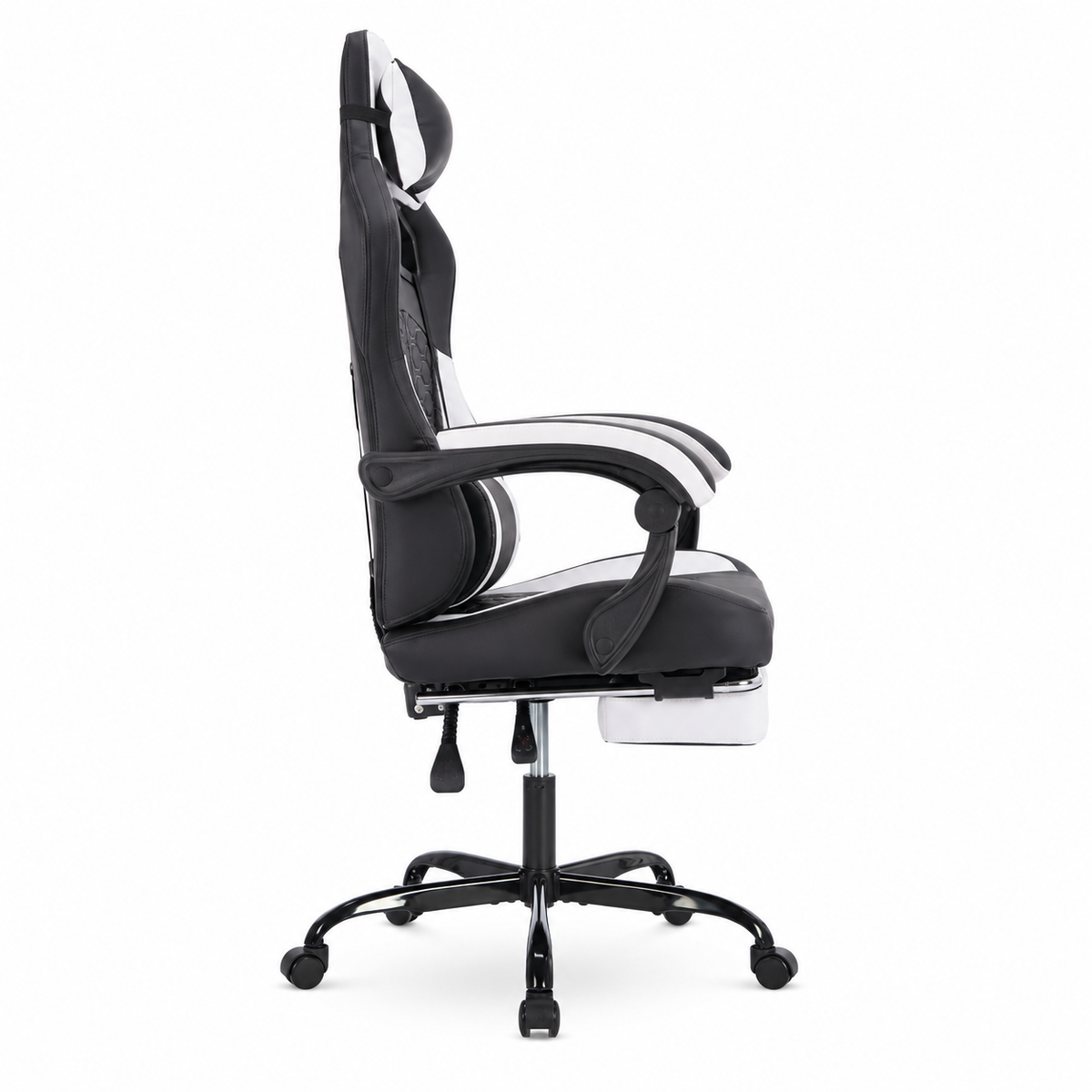 Draco black ergonomic gaming chair side view on white background
