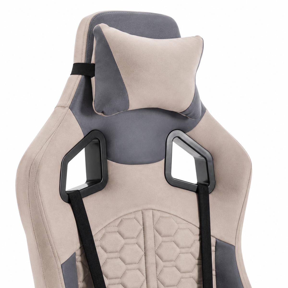 Draco gray gaming chair showing upper back and headrest detail