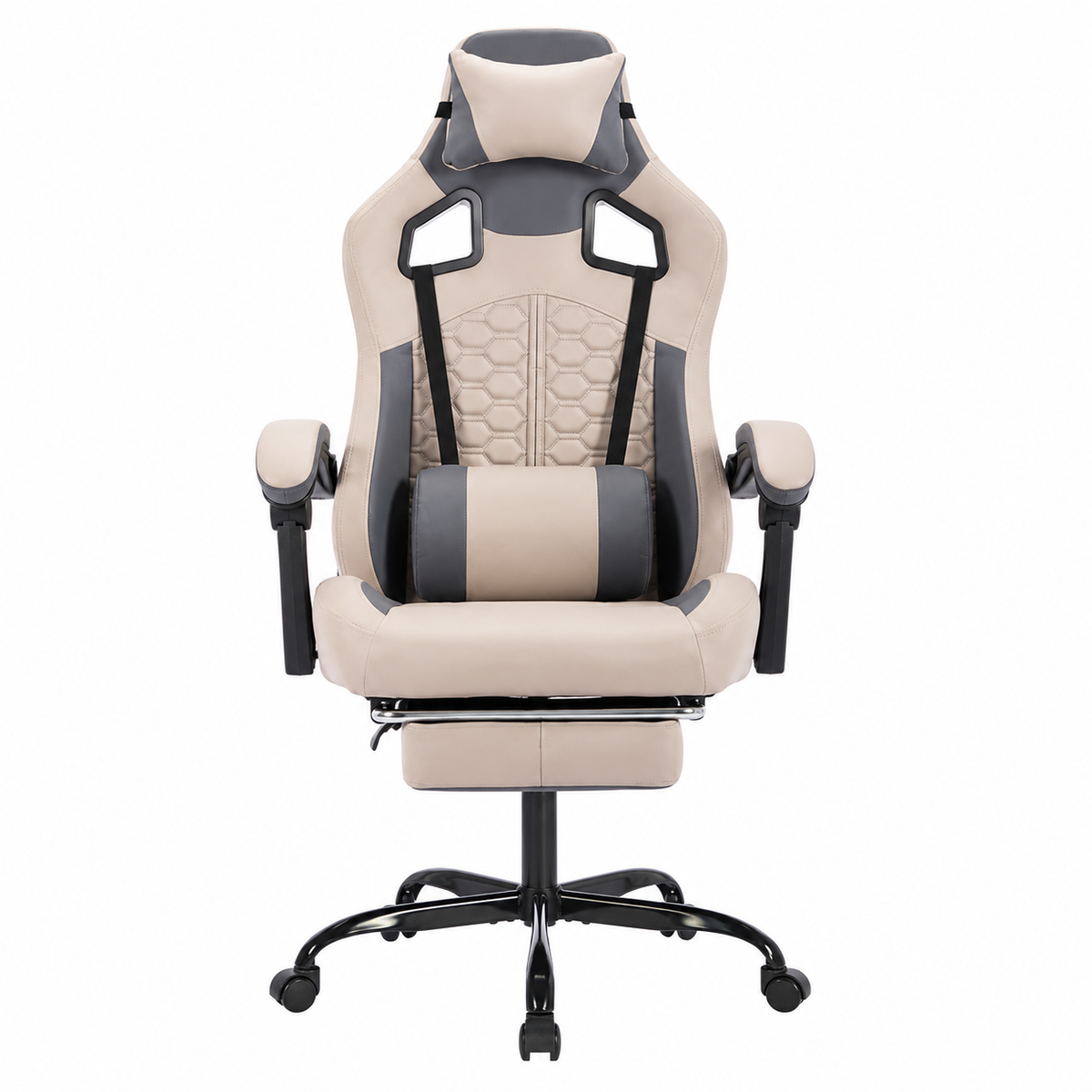 Draco gray ergonomic gaming chair straight front view on white background