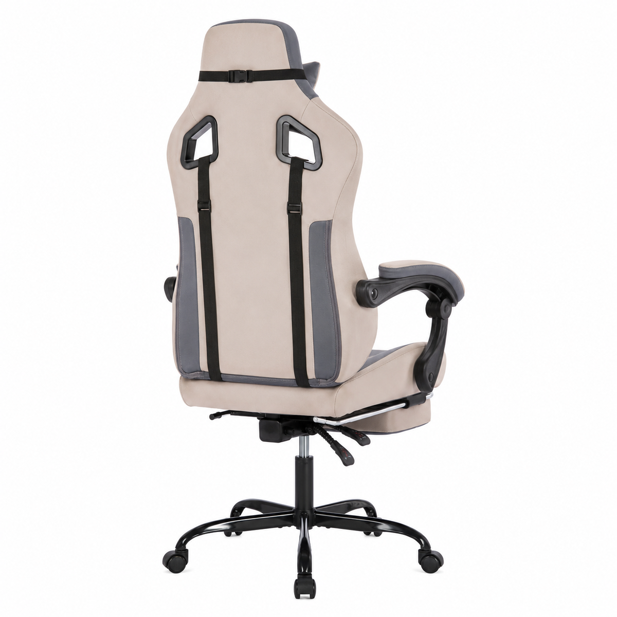 Draco gray gaming chair rear view with high backrest on white background
