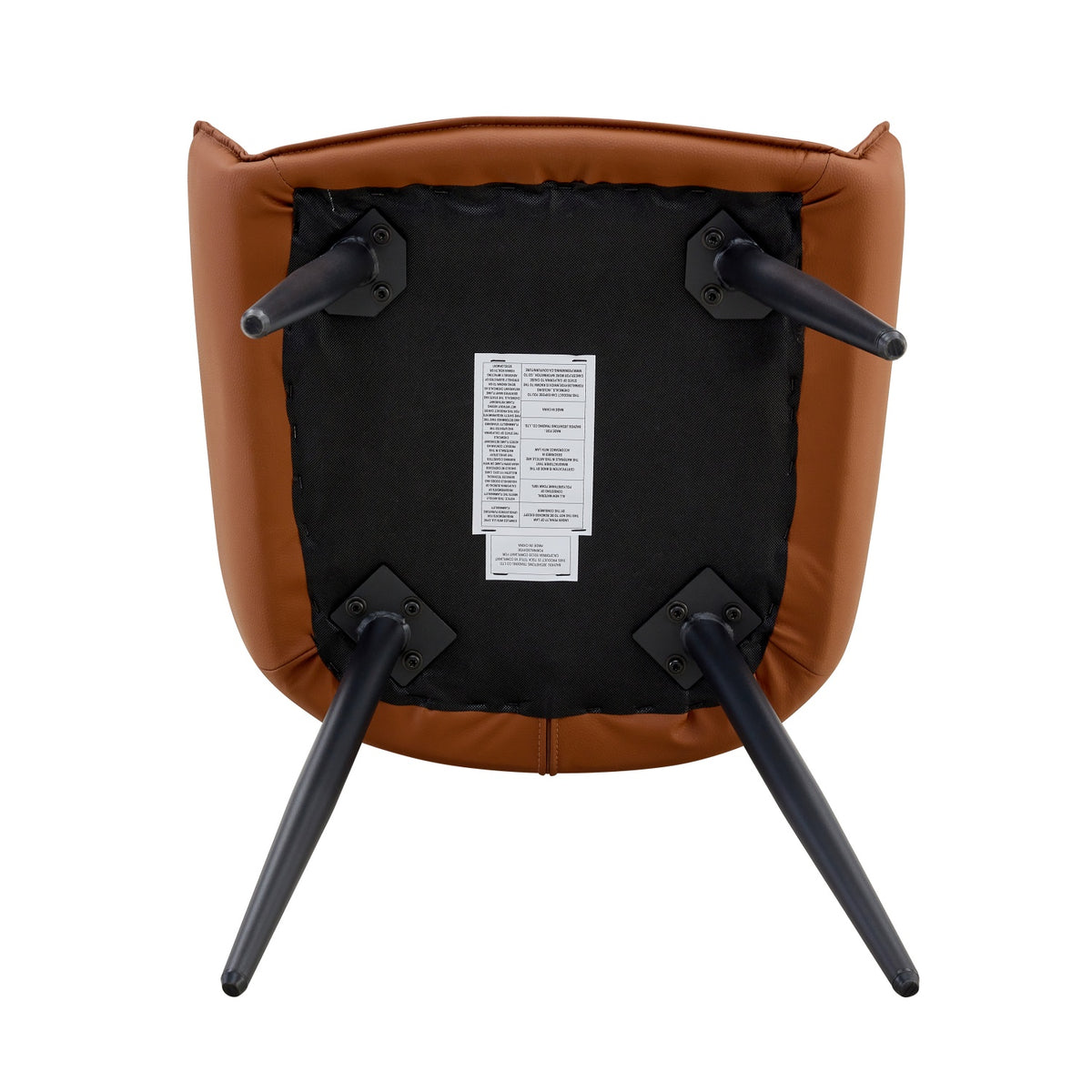 Drina brown dining chair showing seat underside and frame detail