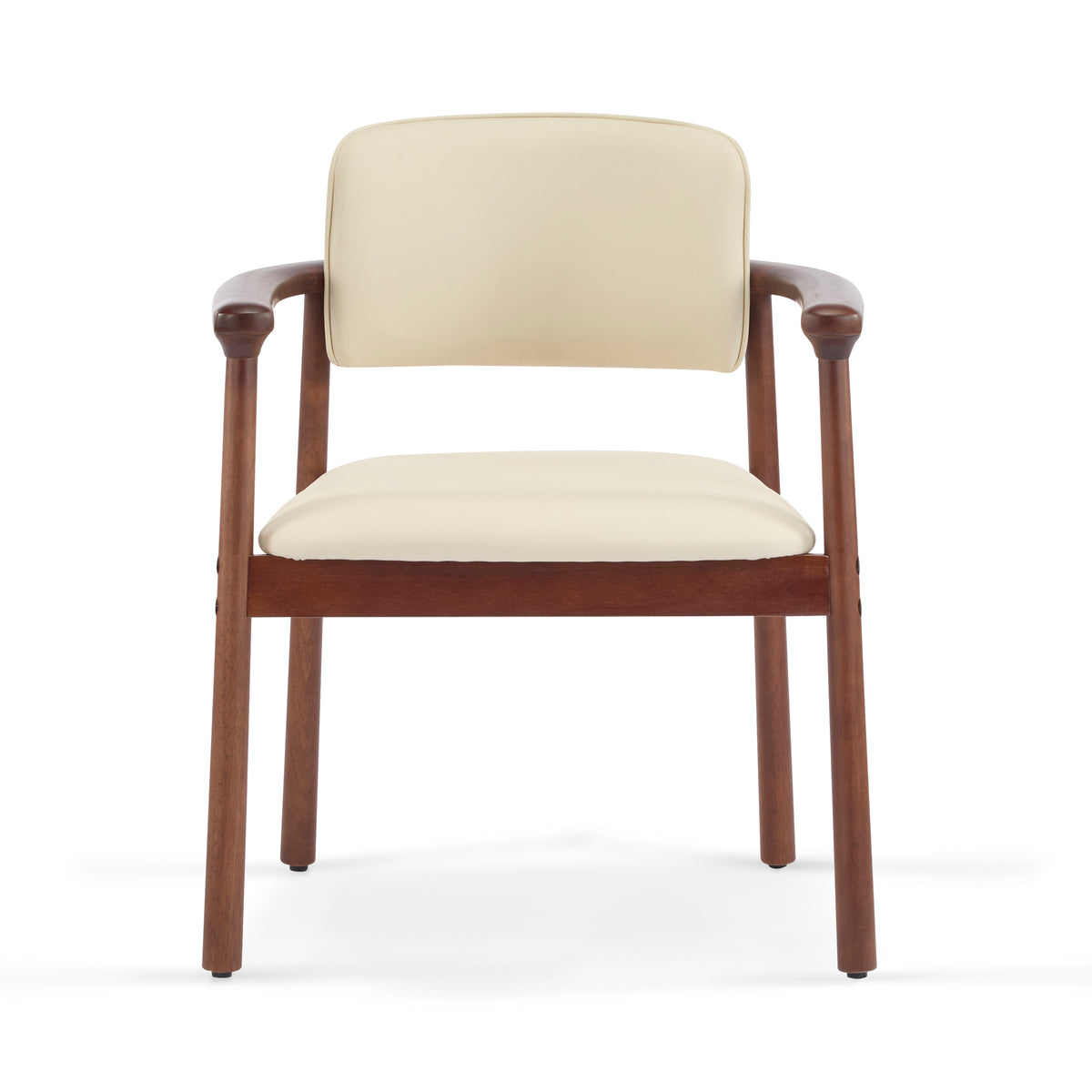 Durance beige upholstered dining chair front view on white background