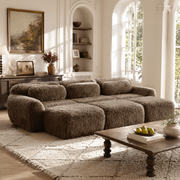 Durham brown corduroy sofa showing plush modular seating in elegant sunlit living room