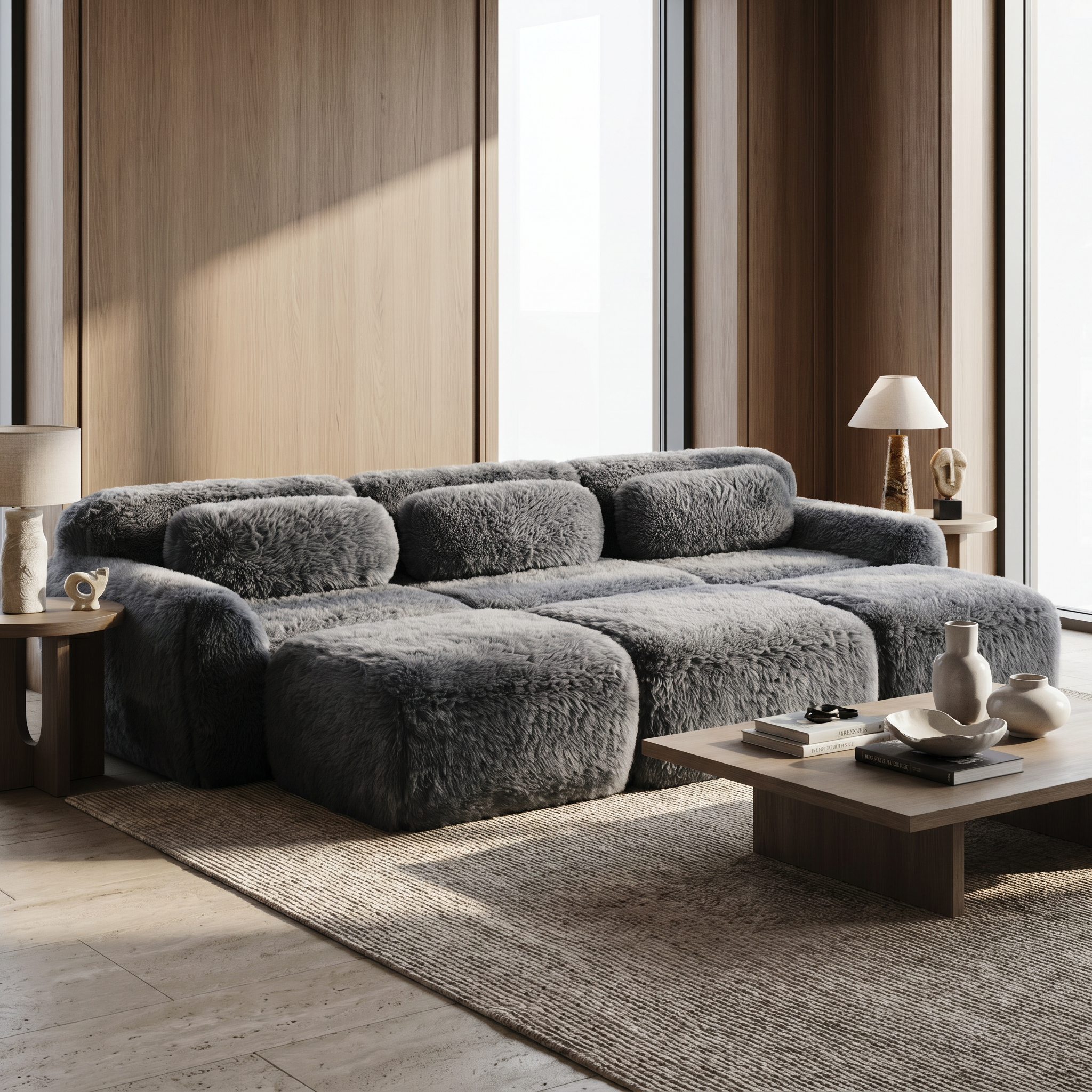 Durham grey corduroy sofa showing modern oversized seating in contemporary living room