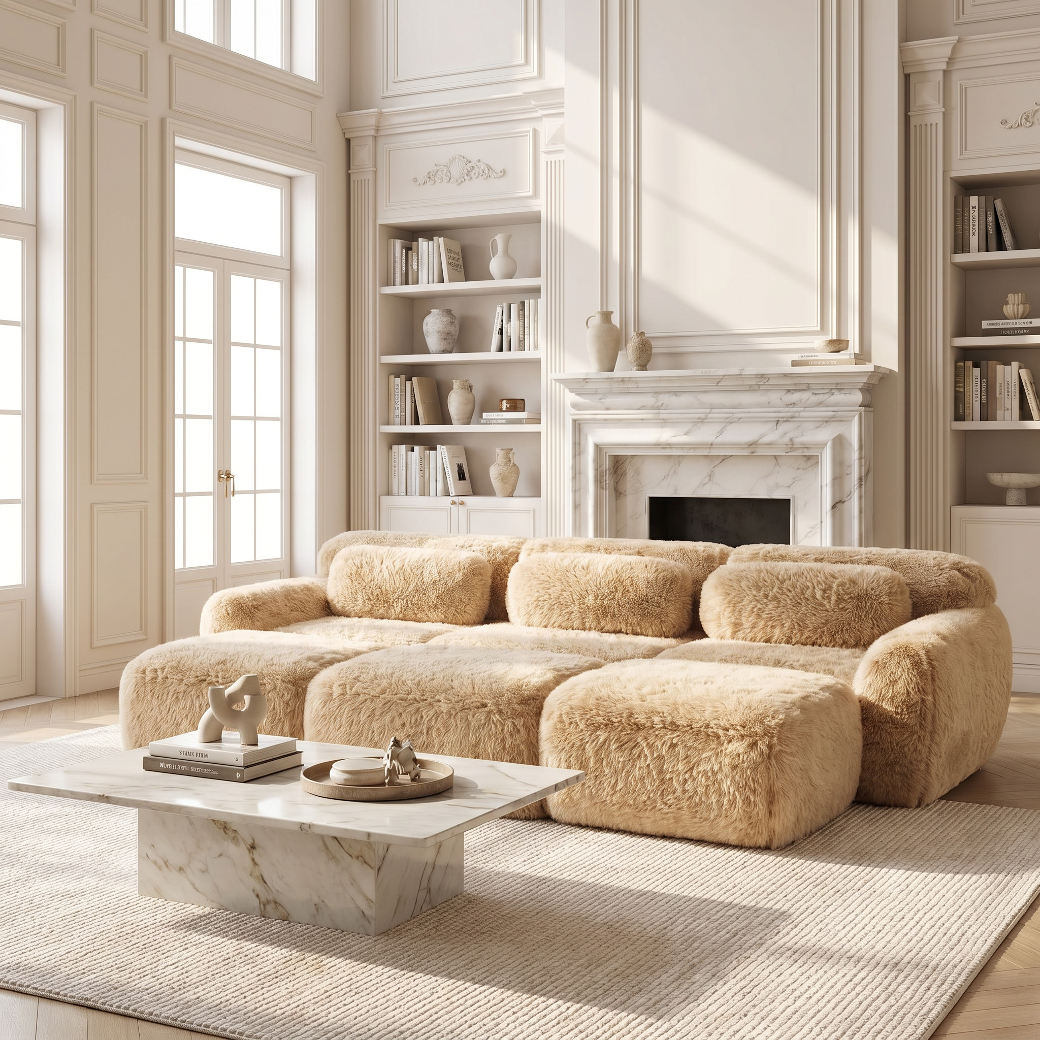 Durham khaki corduroy sofa showing cozy modular seating in elegant sunlit living room