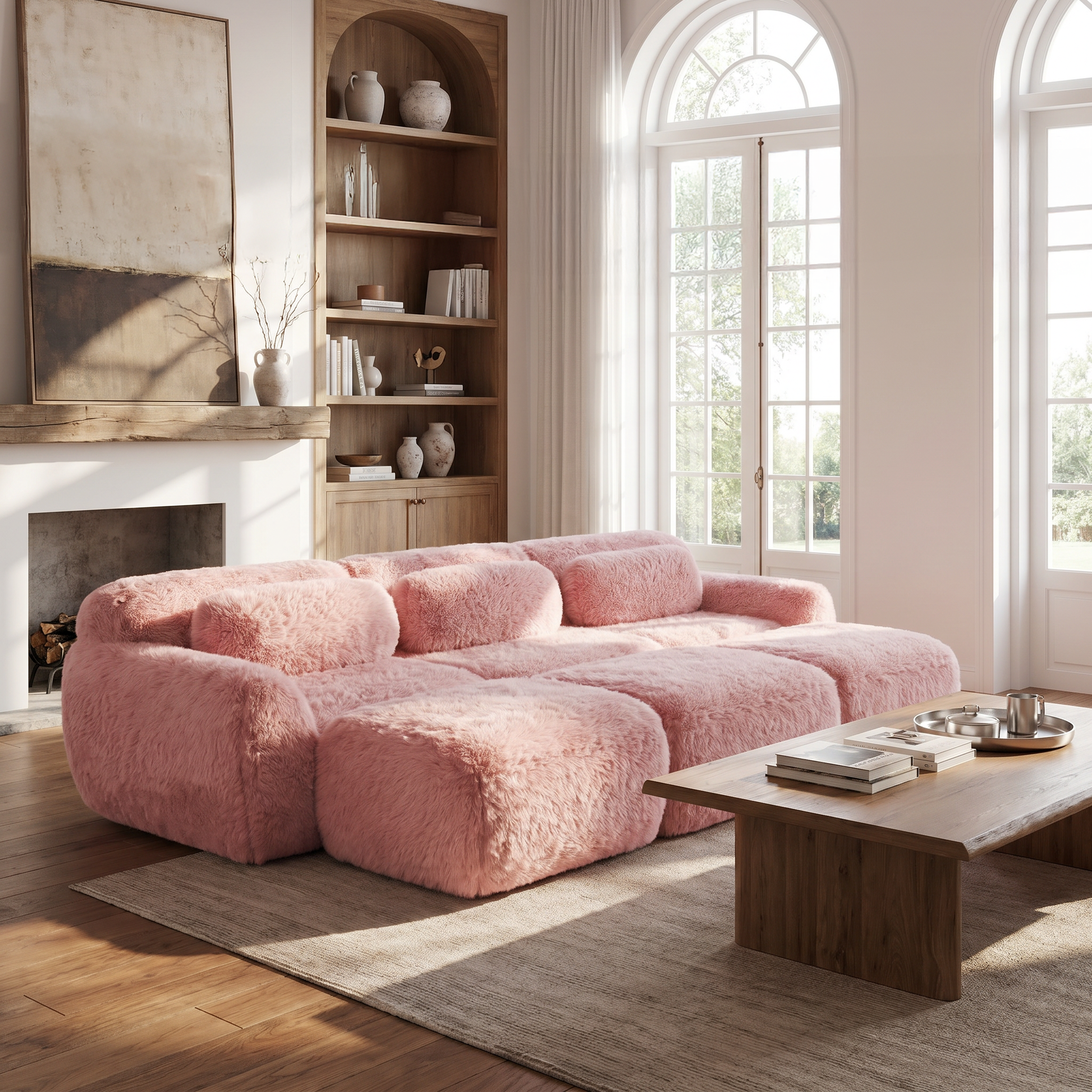 Durham pink corduroy sofa showing cozy oversized seating in elegant living room setting