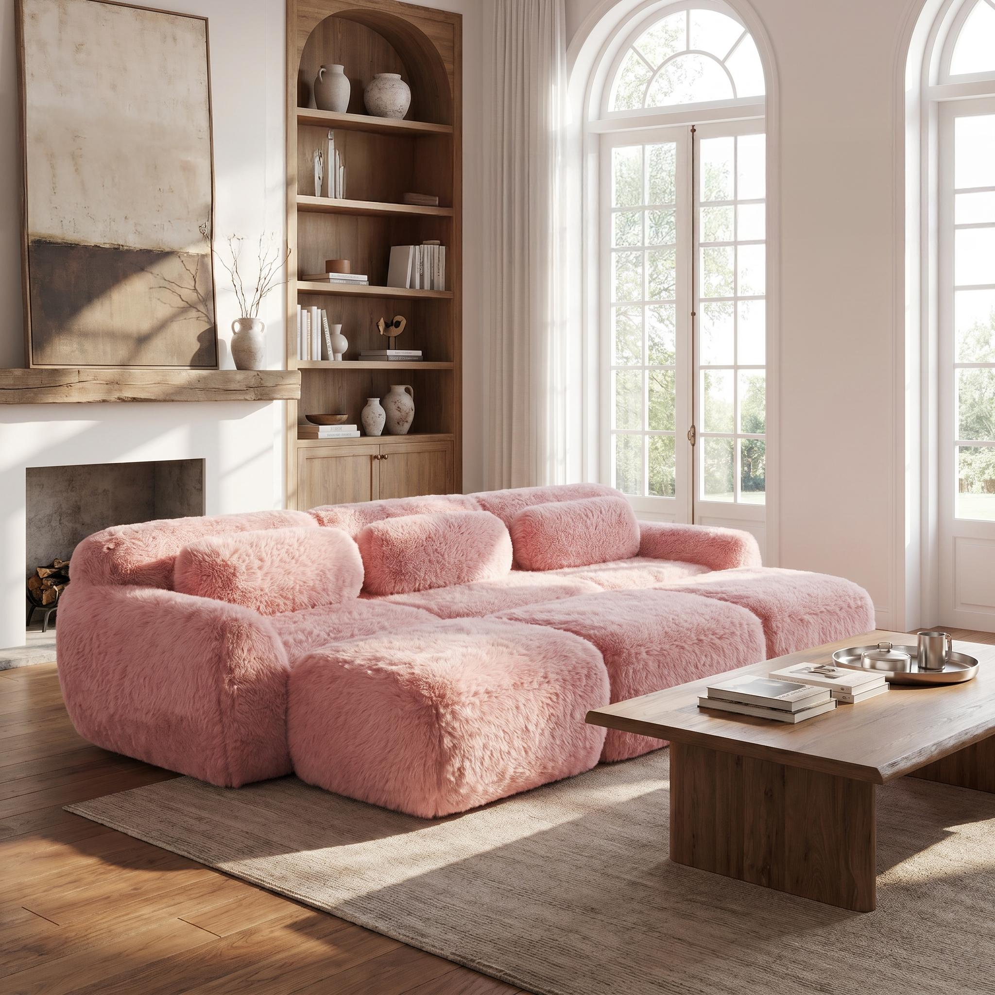 Durham pink corduroy sofa showing cozy oversized seating in elegant living room setting