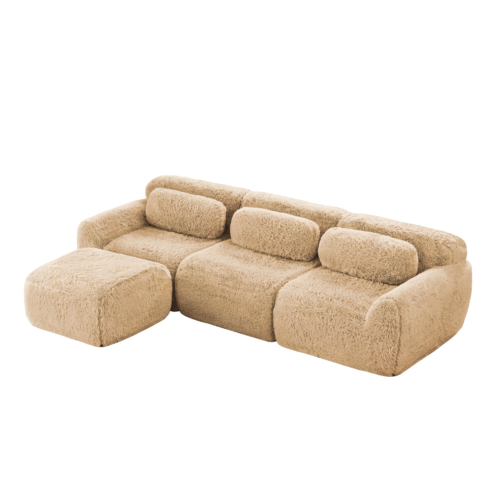 Durham beige l-shaped sectional sofa showing top angled isolated product image with plush cushions