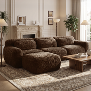 Durham brown l-shaped sectional sofa showing elegant living room setup with movable ottoman