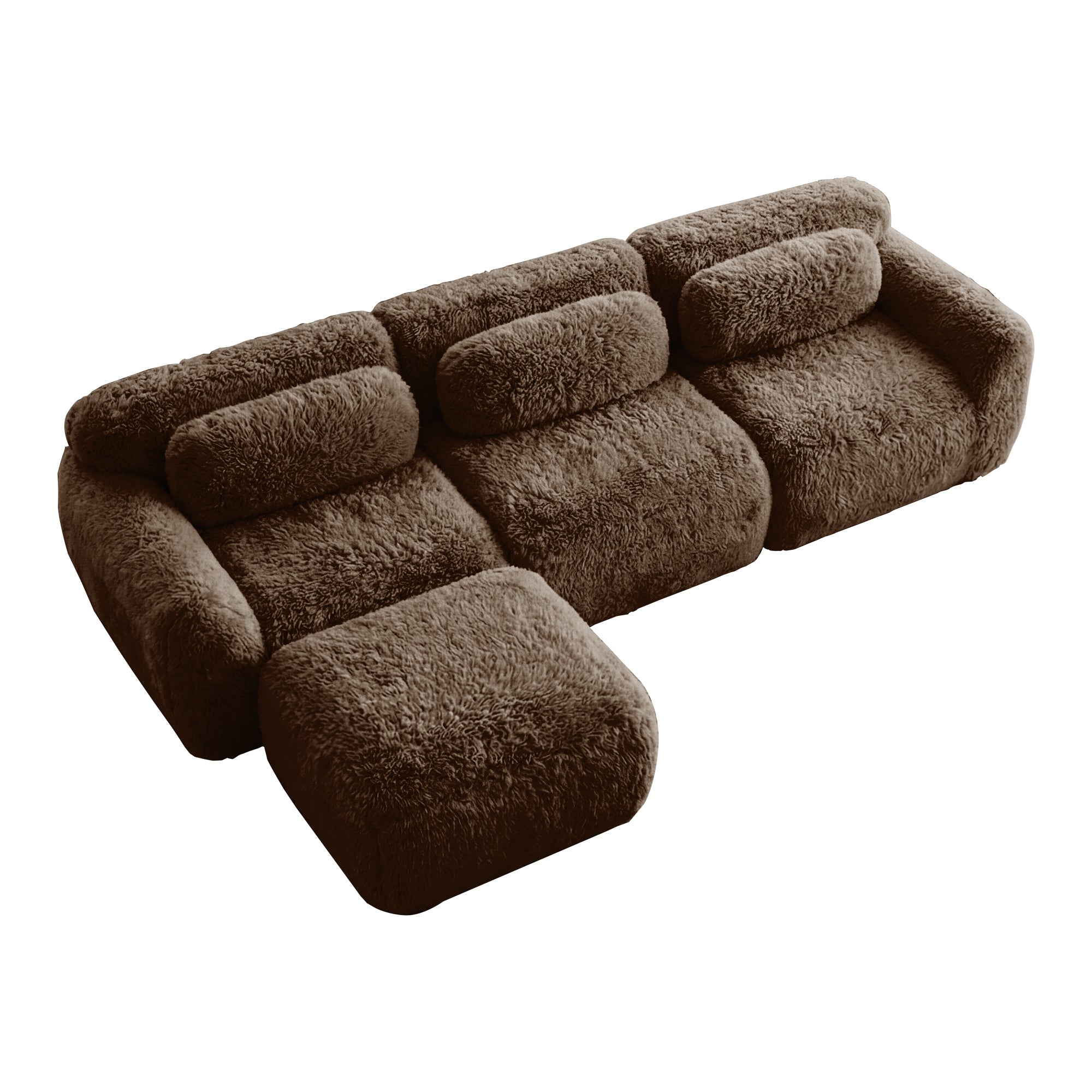 Durham brown l-shaped sectional sofa showing angled isolated deep seat modular sectional with ottoman image on white background