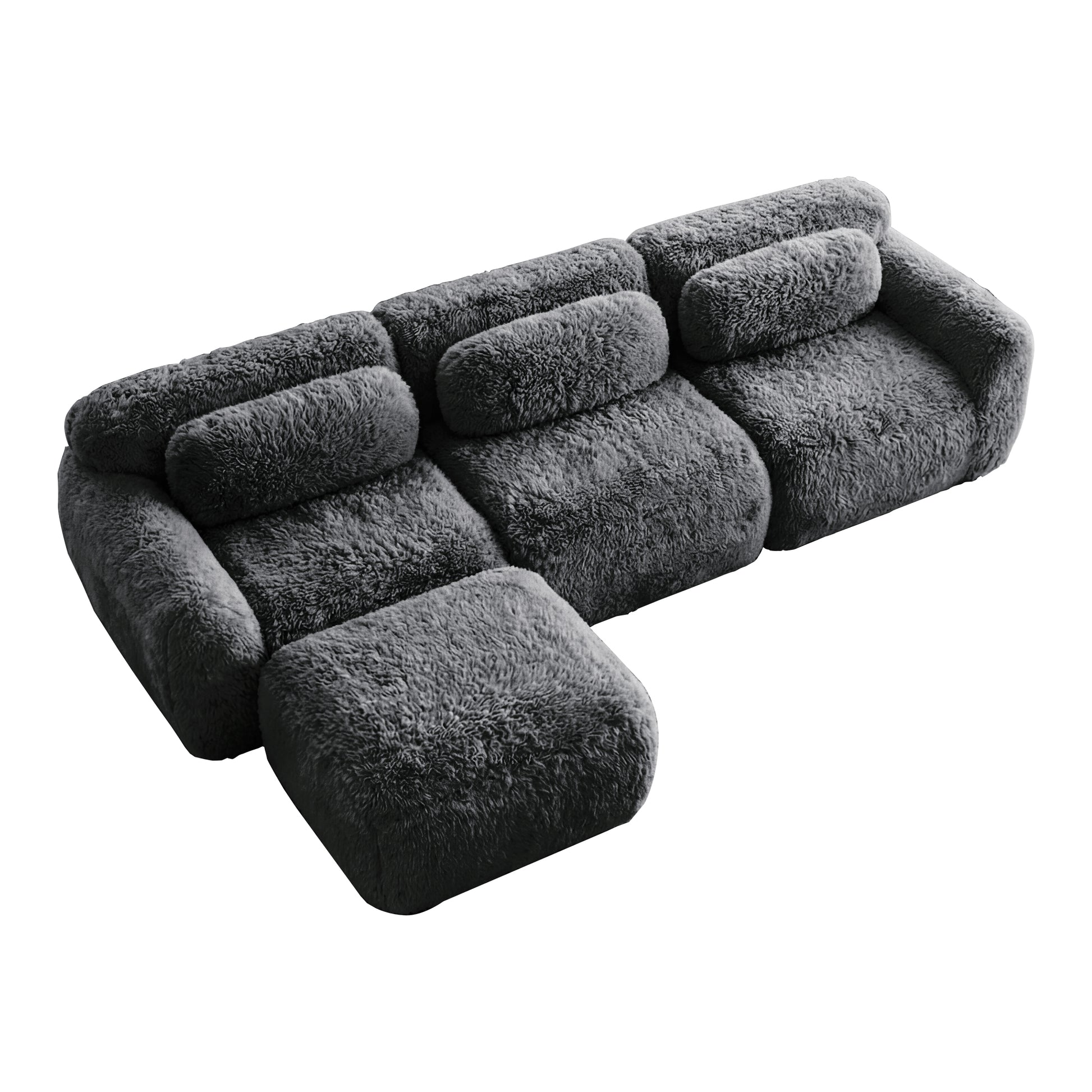 Durham dark grey l-shaped sectional sofa showing angled isolated deep seat modular sectional with ottoman image on white background