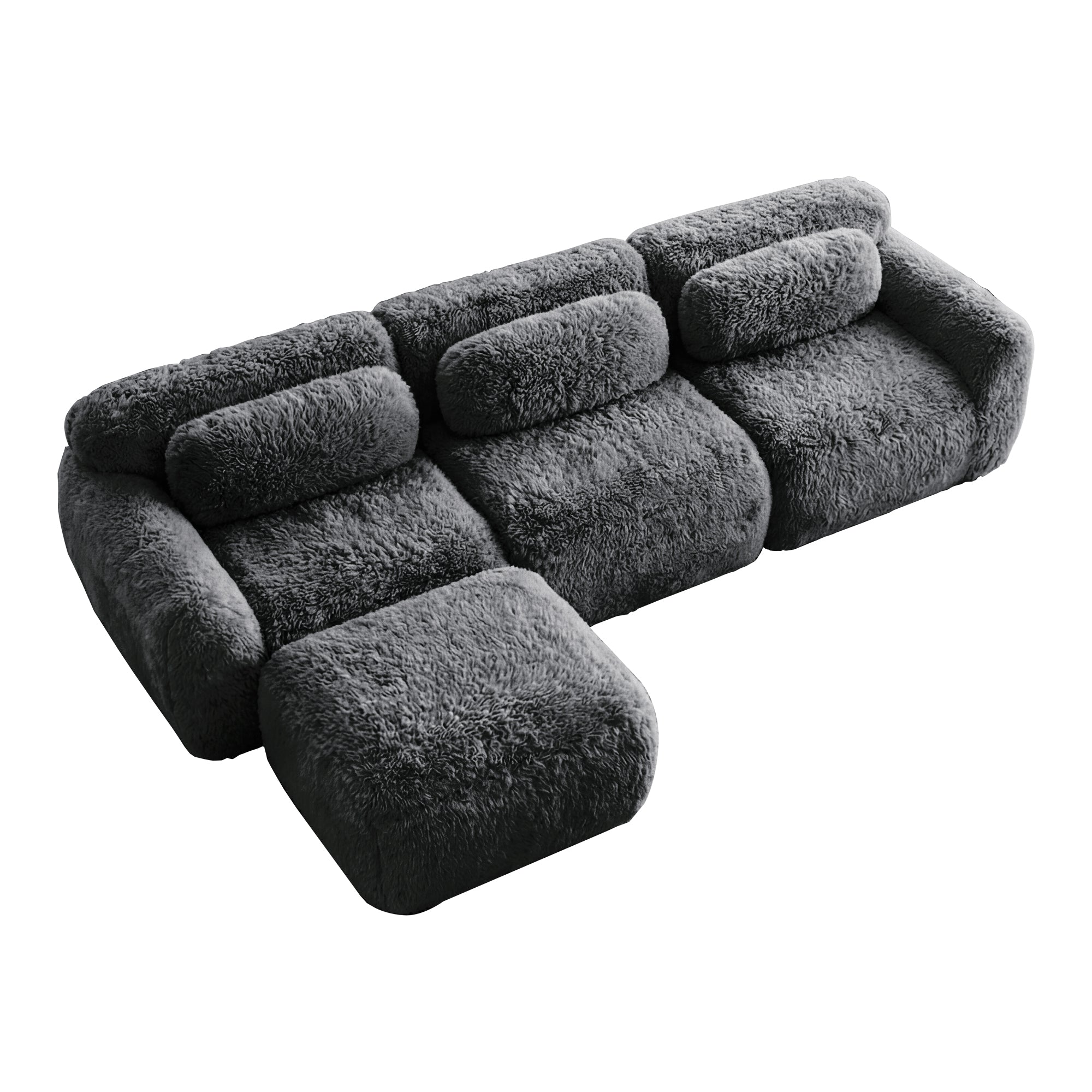 Durham dark grey l-shaped sectional sofa showing angled isolated deep seat modular sectional with ottoman image on white background