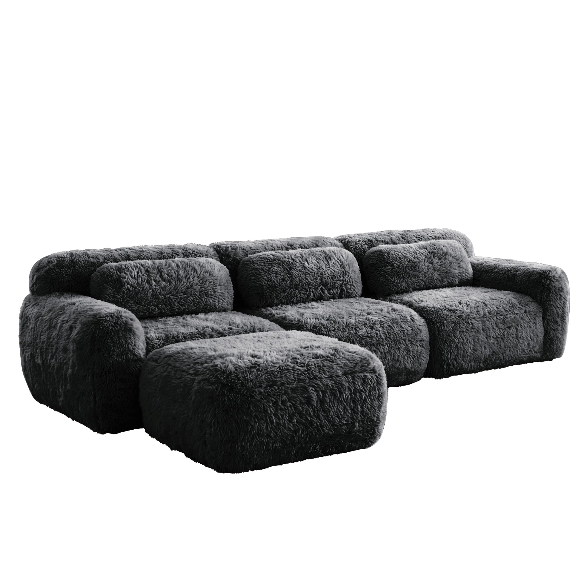 Durham dark grey l-shaped sectional sofa showing angled front isolated sectional image on white background