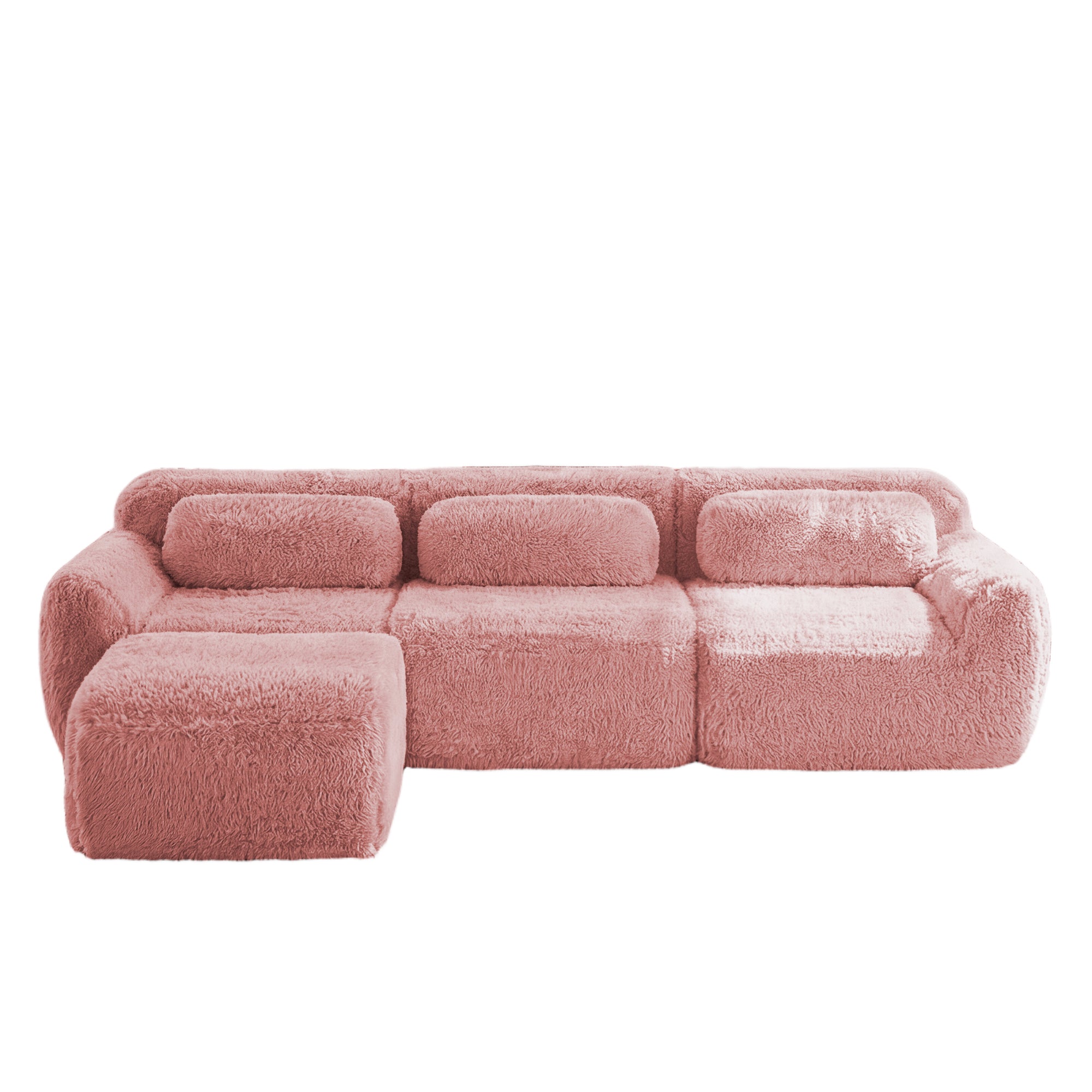 Durham pink l-shaped sectional sofa showing front view isolated product image with ottoman
