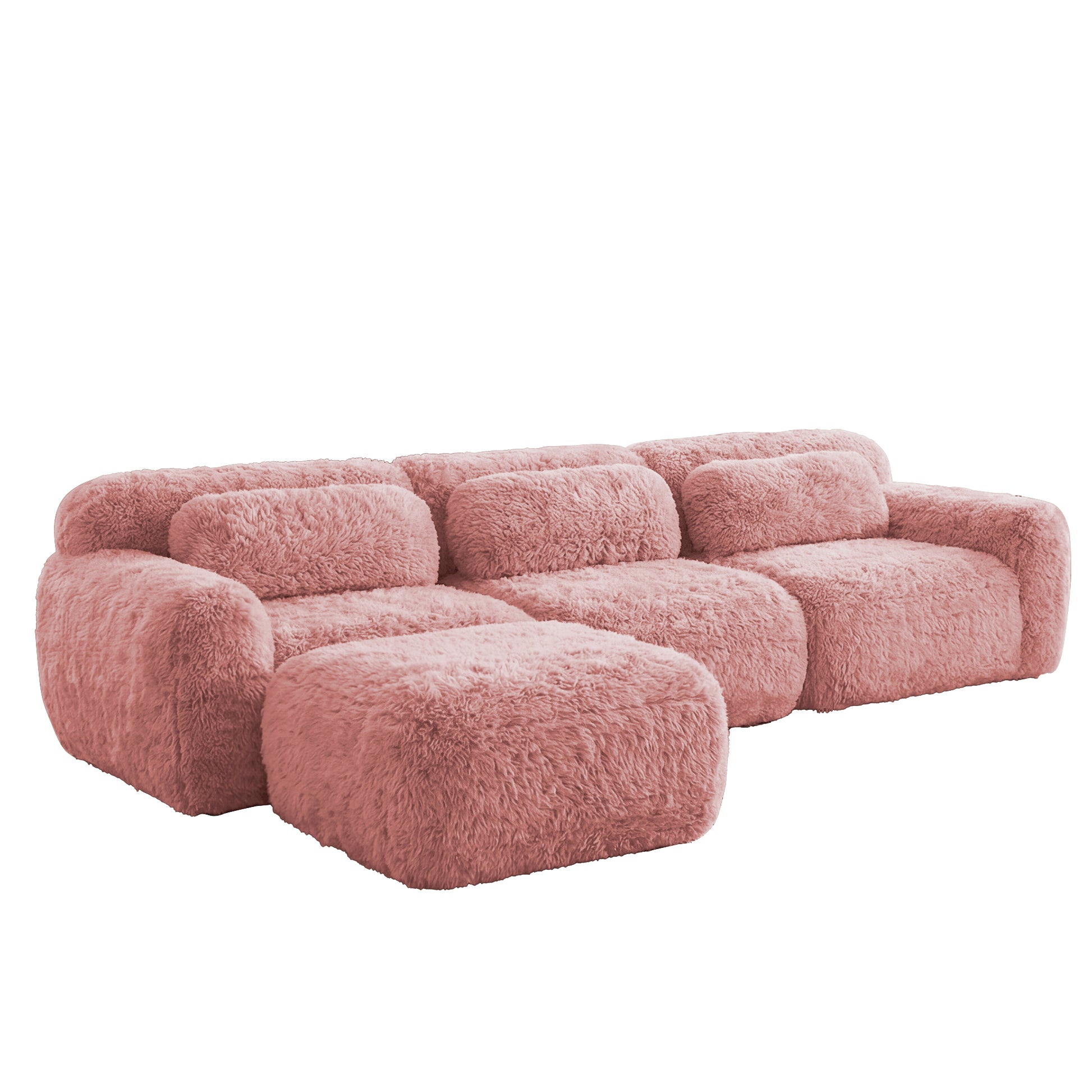 Durham pink l-shaped sectional sofa showing angled front isolated plush sectional image on white background