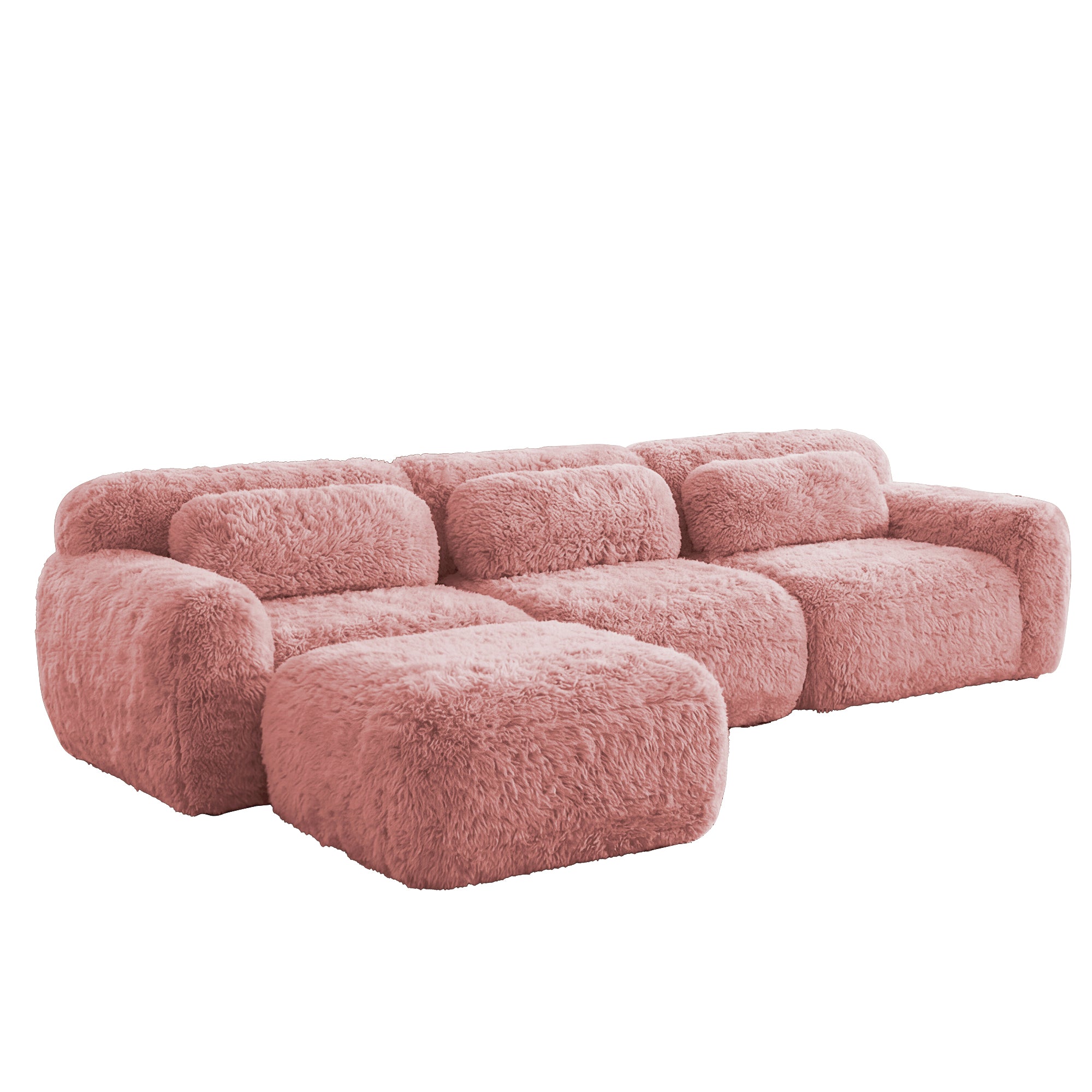 Durham pink l-shaped sectional sofa showing angled front isolated plush sectional image on white background