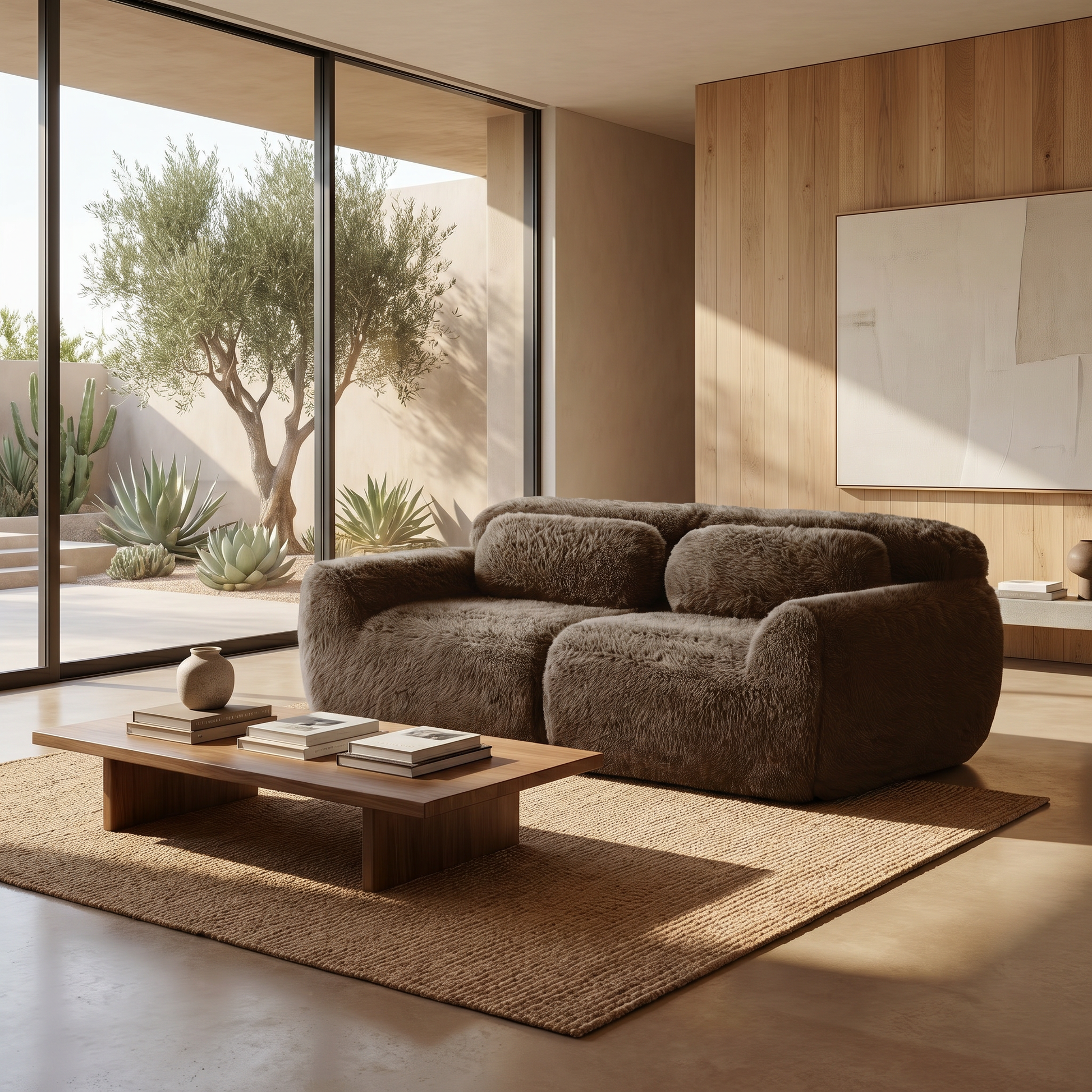 Durham brown loveseat sofa showing plush modular cloud sofa in modern living room