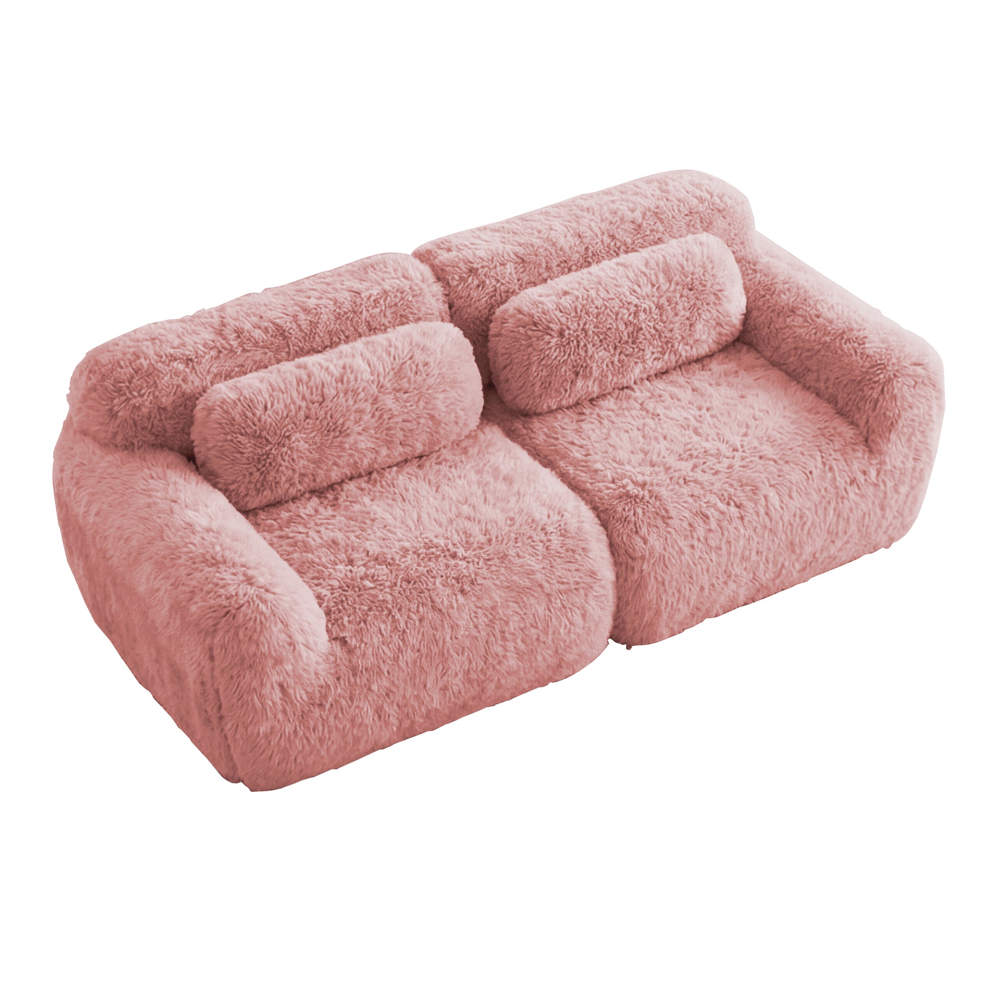 Durham pink loveseat sofa showing angled isolated modular loveseat image on white background