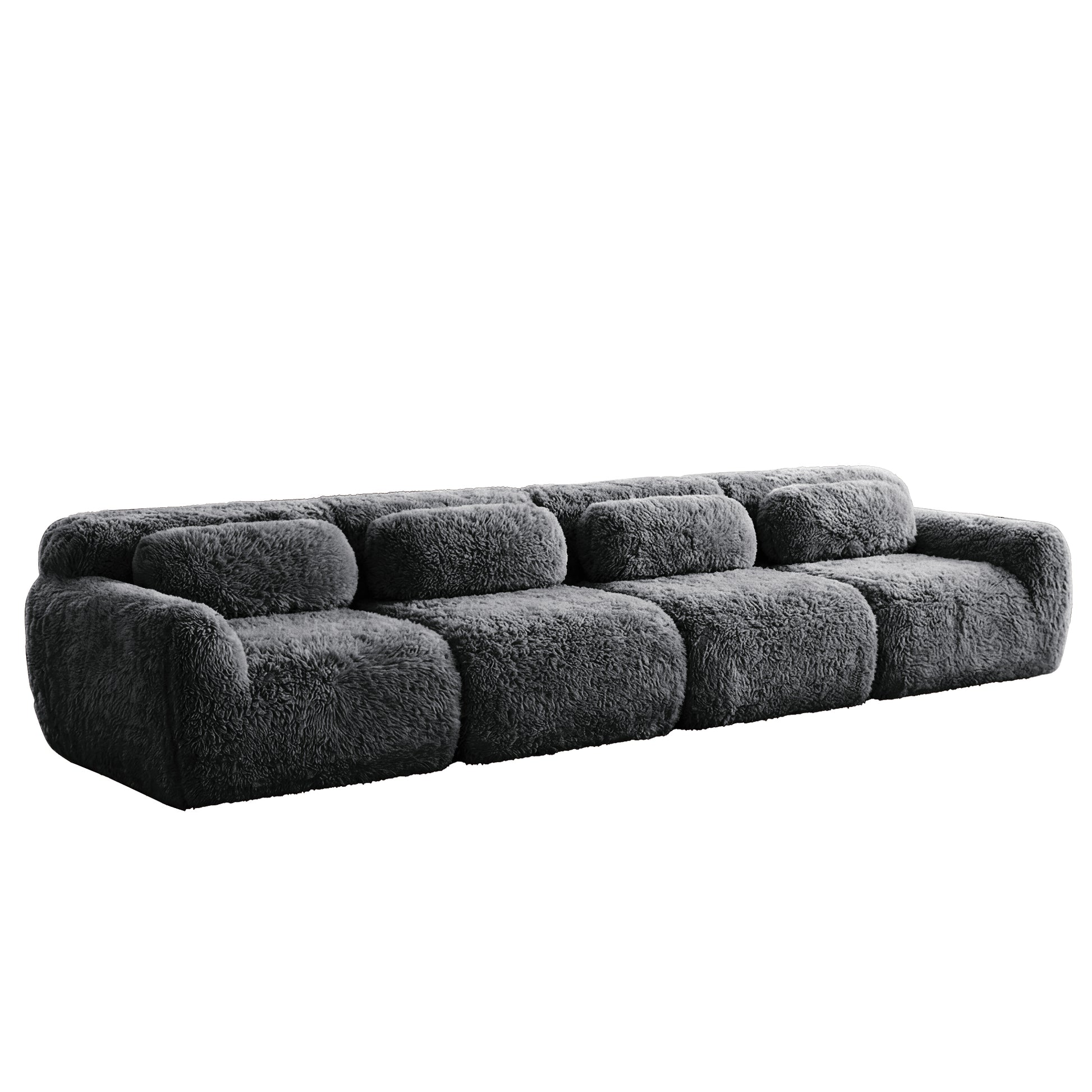 Durham dark grey modular plush sofa showing angled front view isolated product image on white background