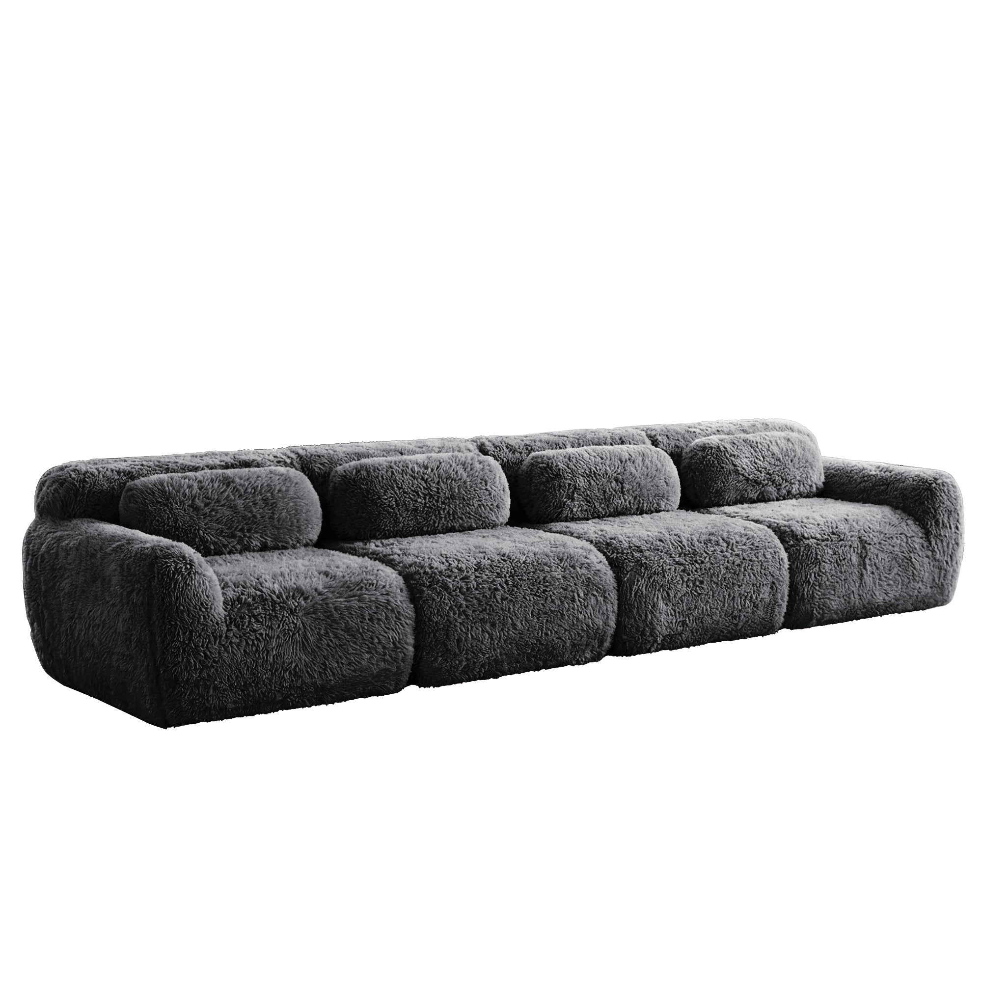Durham dark grey modular plush sofa showing angled front view isolated product image on white background