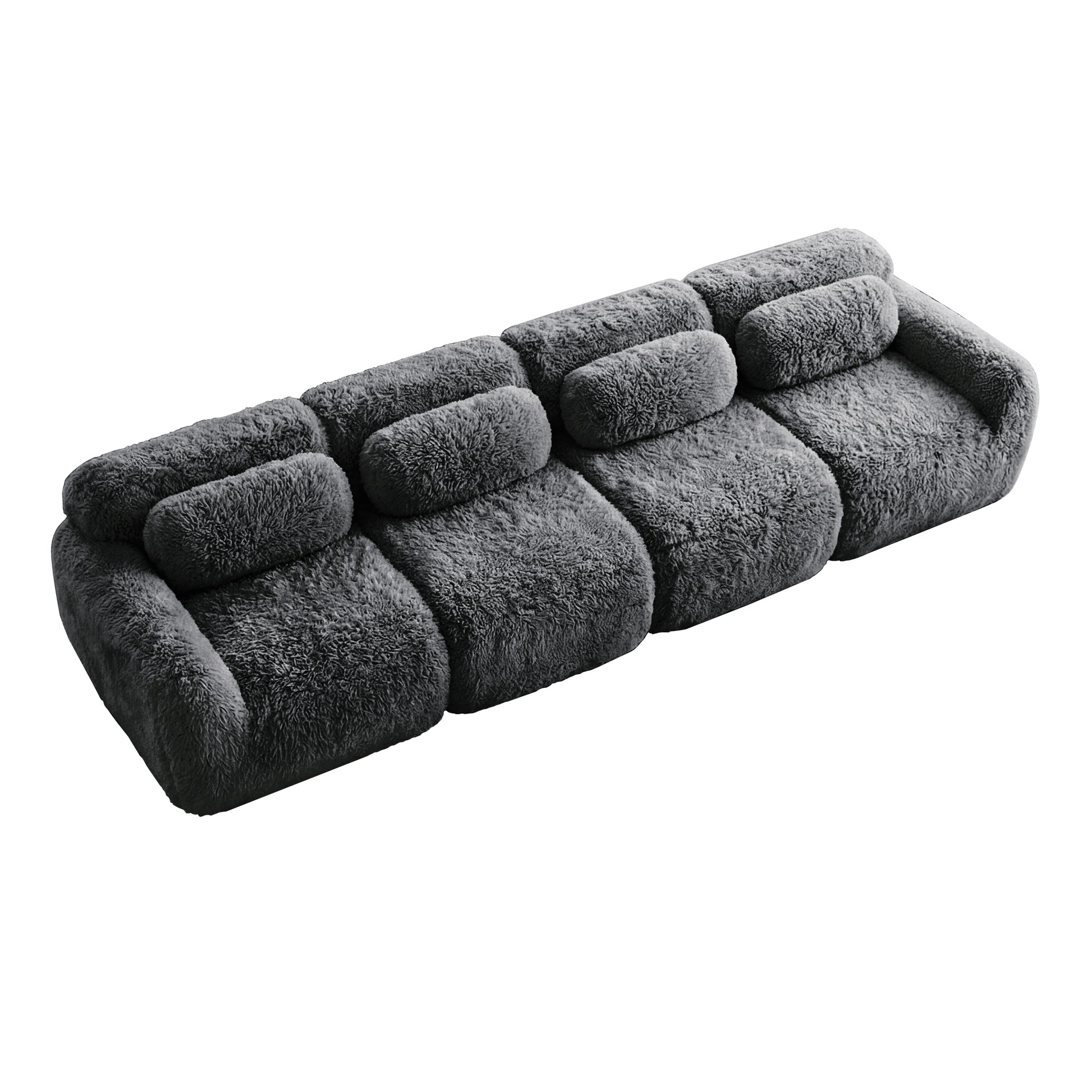 Durham dark grey modular plush sofa showing top angled view isolated product image on white background
