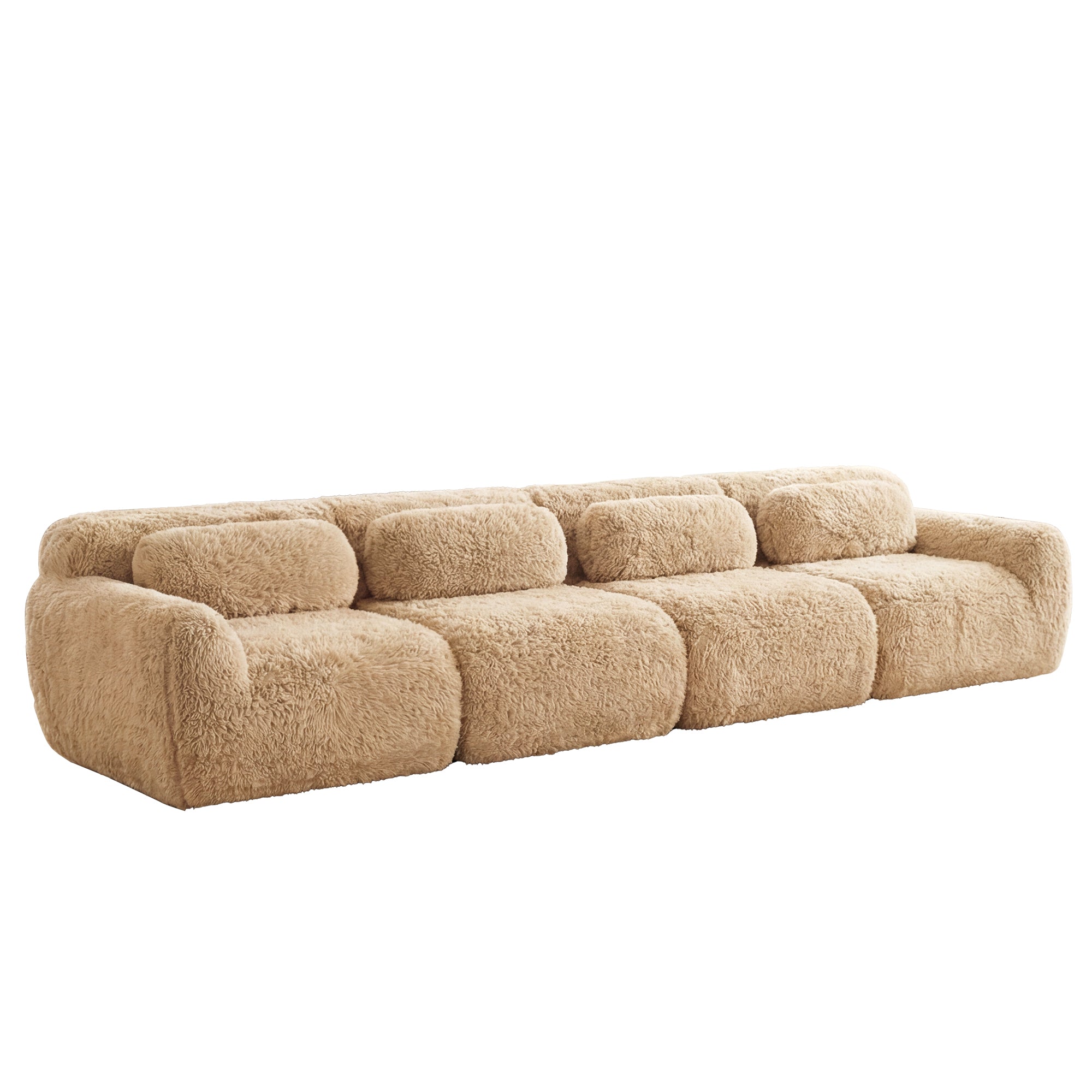 Durham light khaki plush modular sofa showing front angled view isolated sofa image on white background