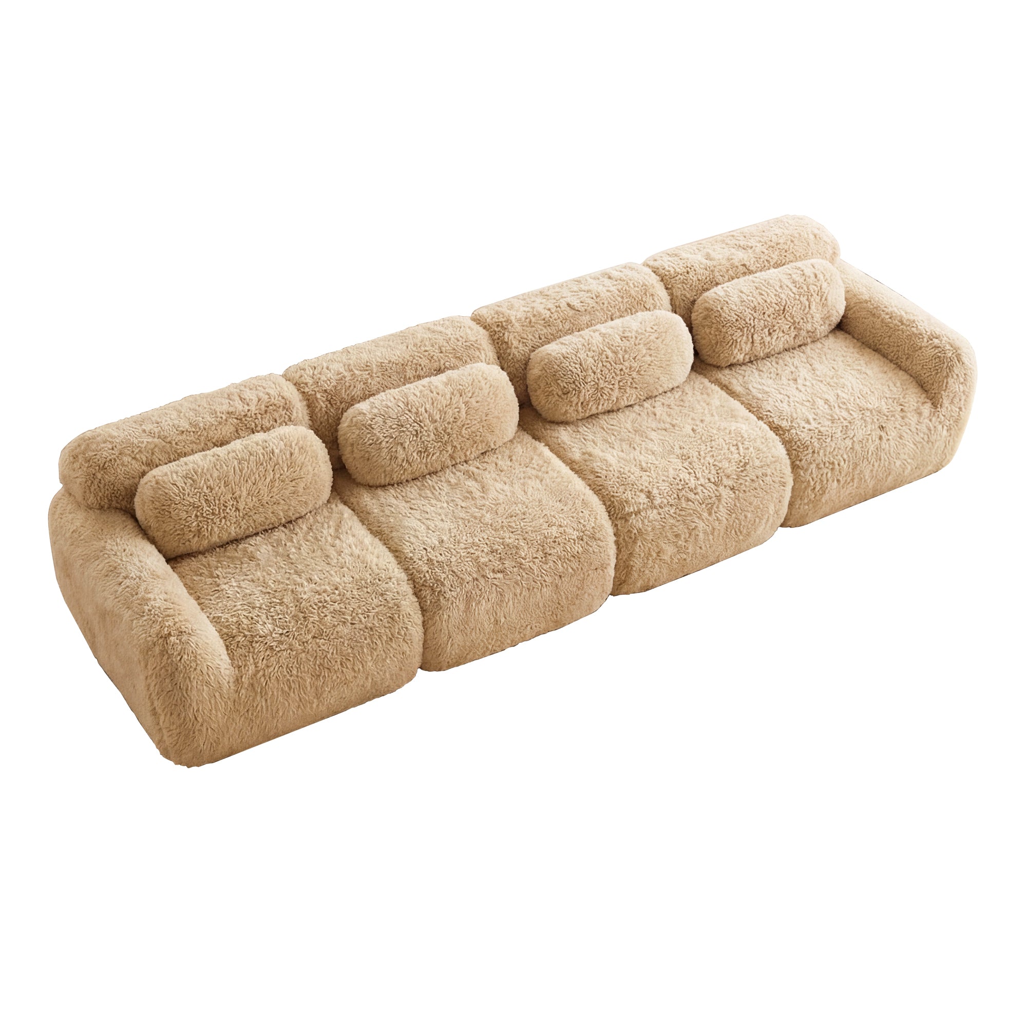 Durham light khaki plush modular sofa showing angled overhead isolated sofa image on white background