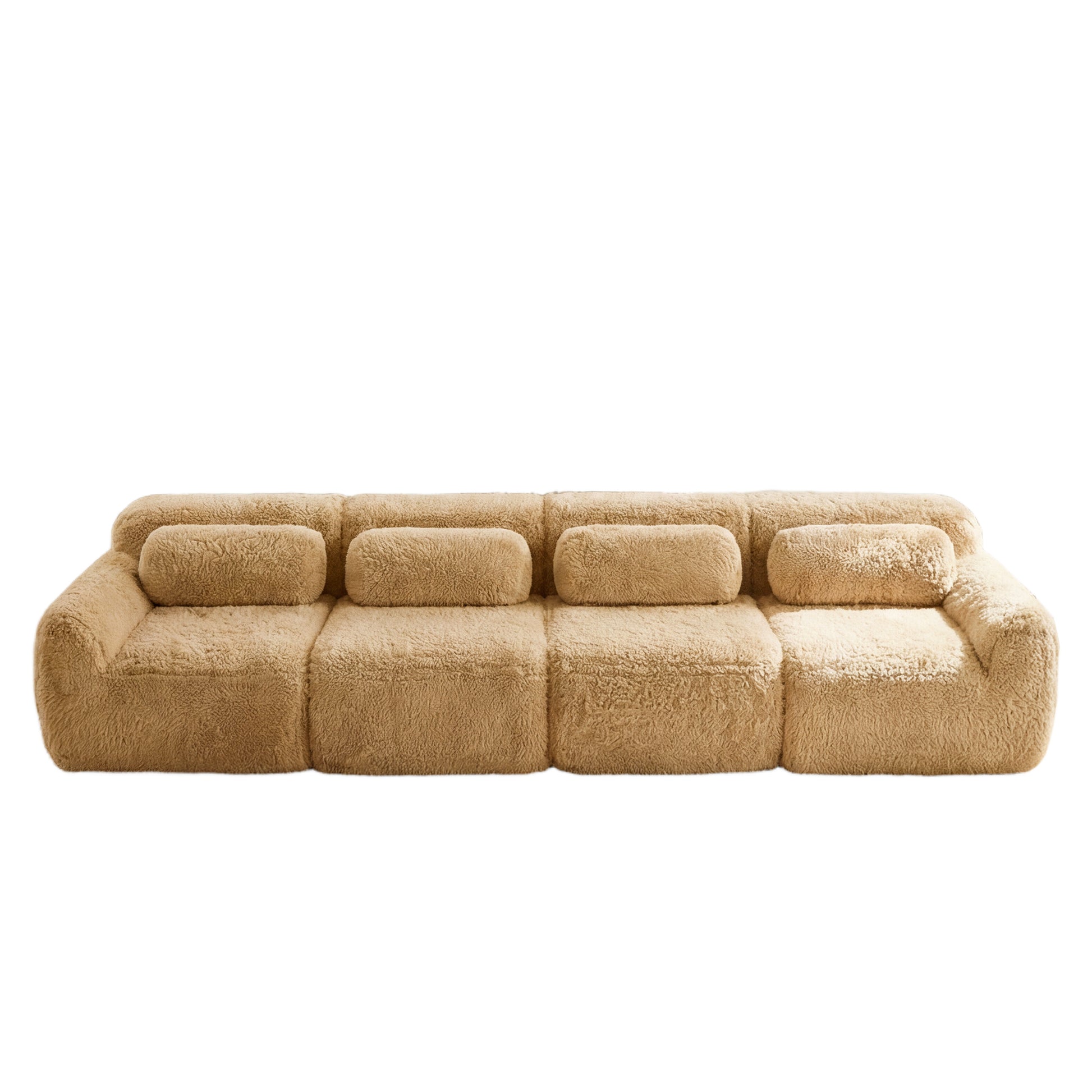 Durham light khaki plush modular sofa showing front view isolated sofa image on white background