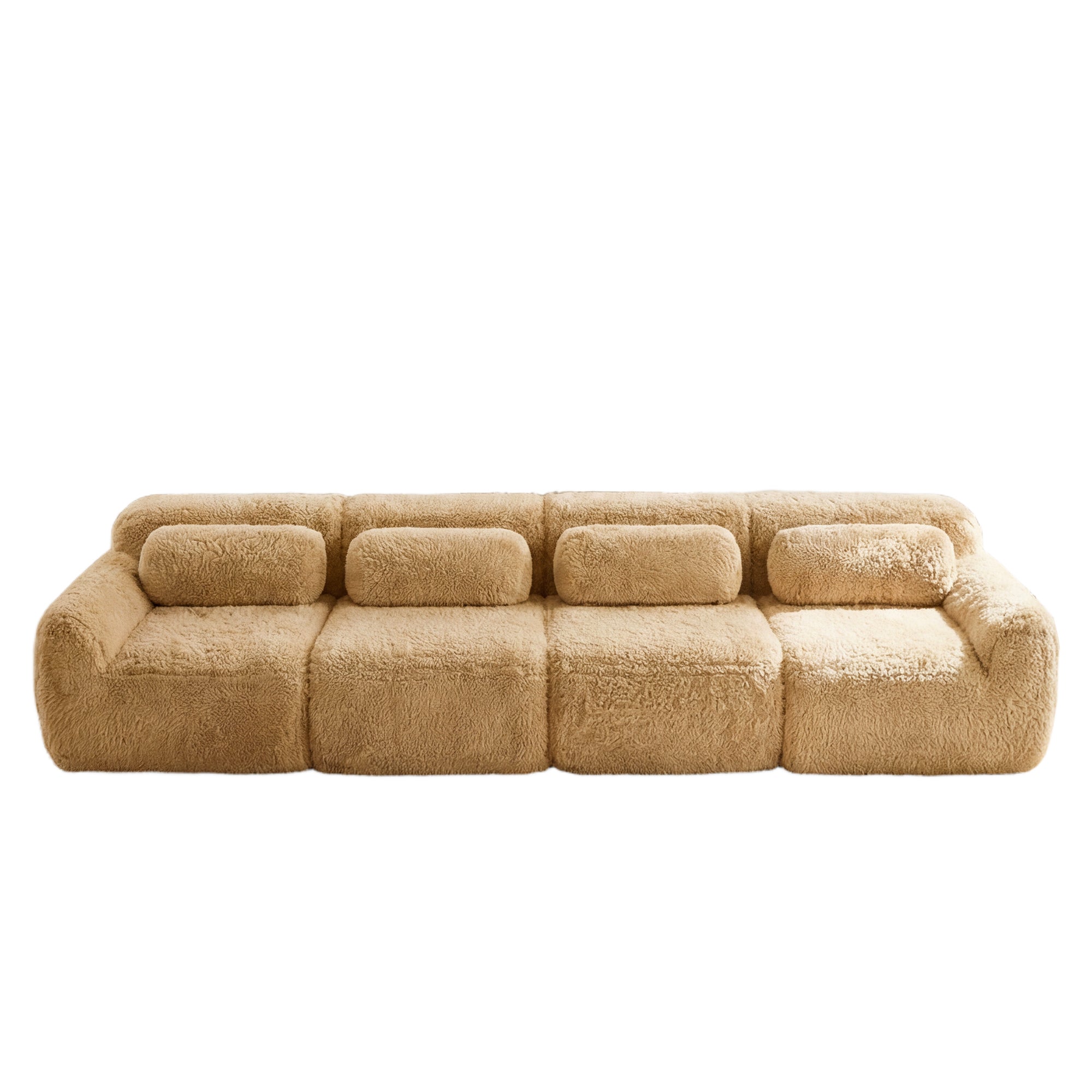 Durham light khaki plush modular sofa showing front view isolated sofa image on white background