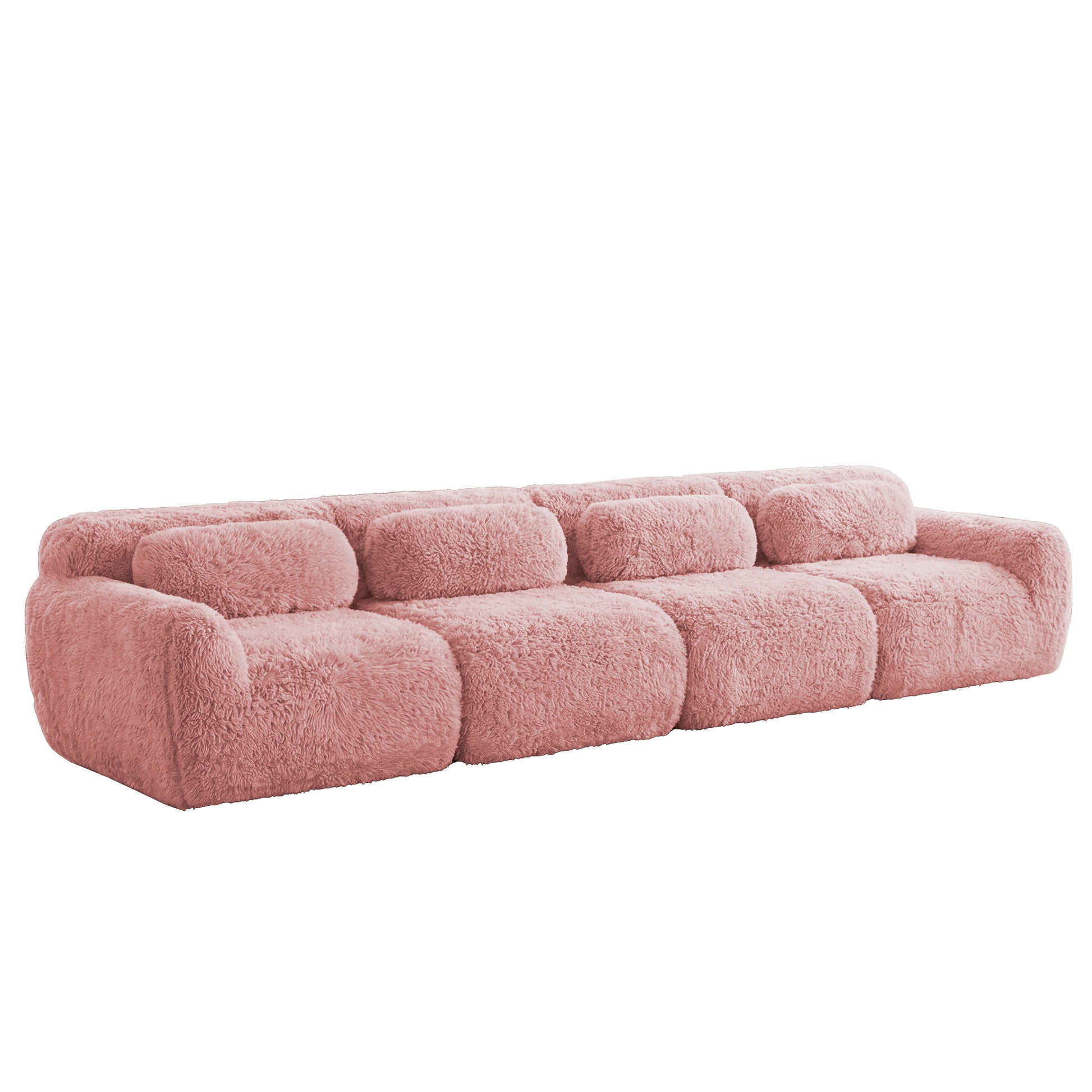 Durham pink plush modular sofa showing front angled view isolated sofa image on white background