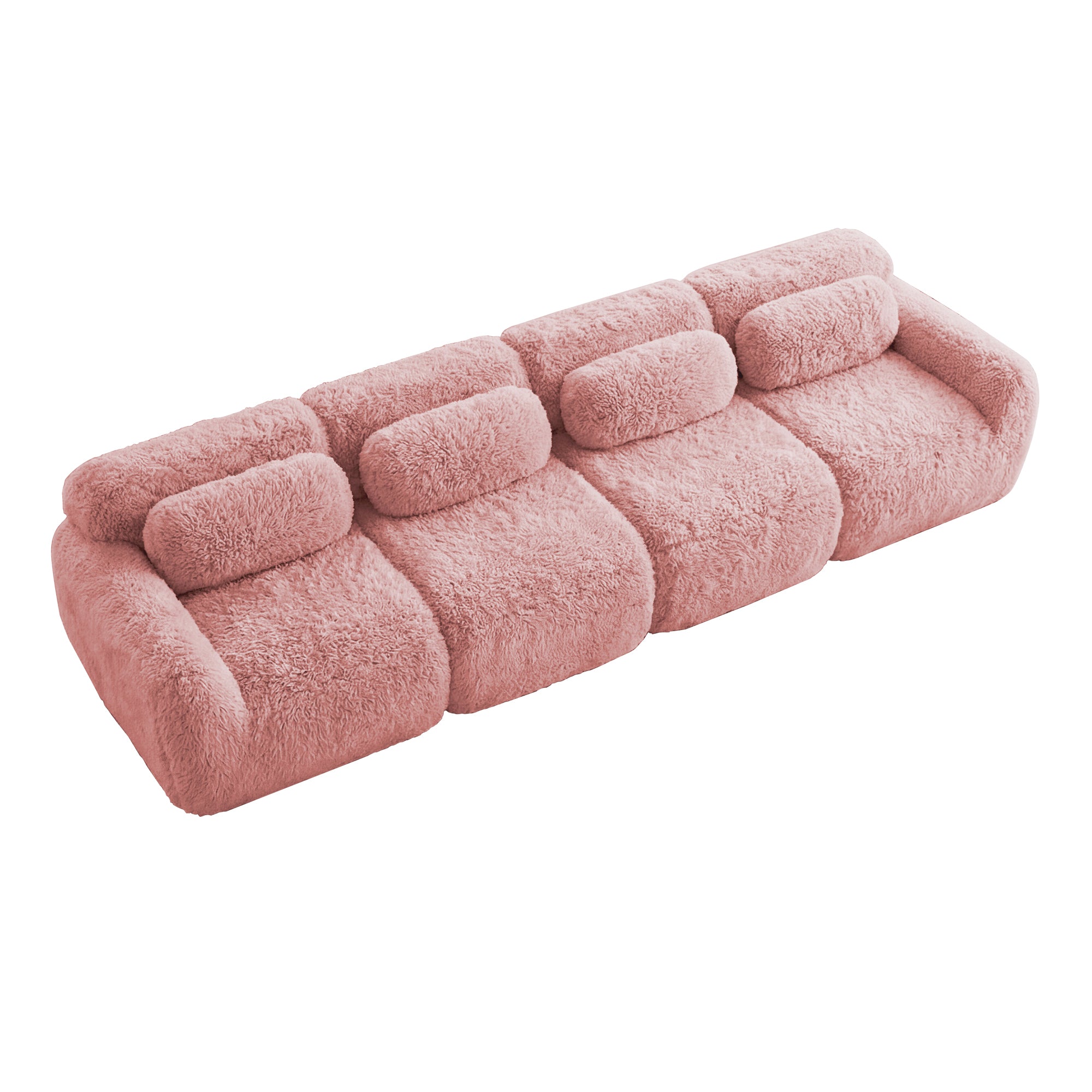 Durham pink plush modular sofa showing angled overhead isolated modular sofa image on white background