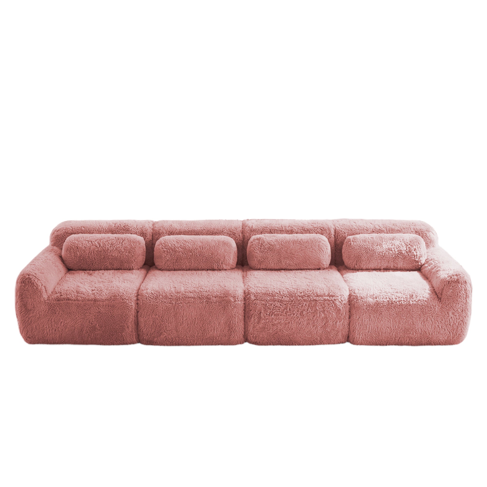 Durham pink plush modular sofa showing front view isolated sofa image on white background
